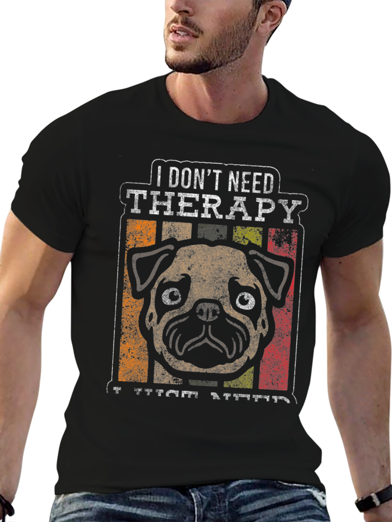 Black Pug Therapy Graphic T-Shirt view 6