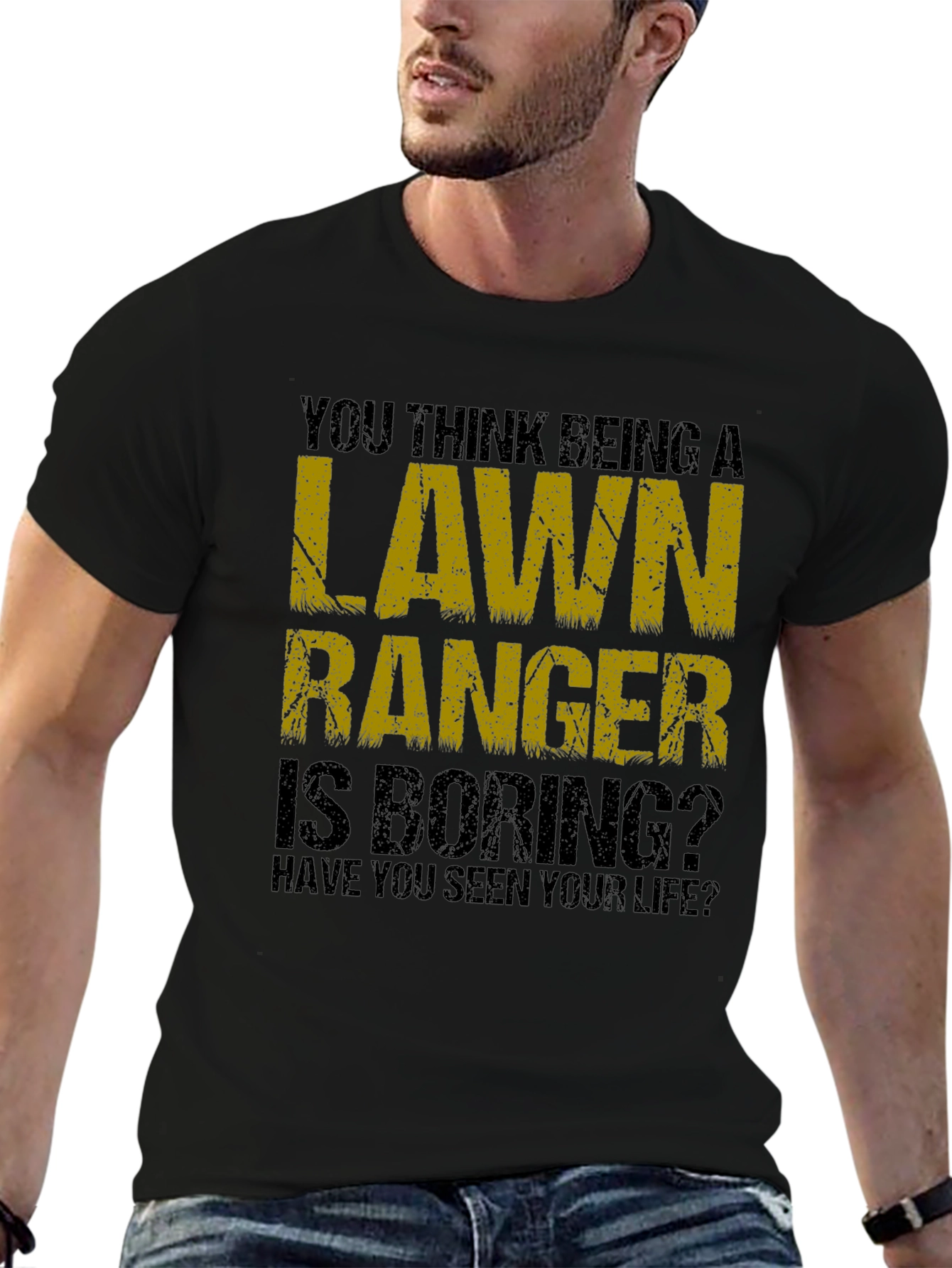 Black Funny Lawn Ranger Graphic T-Shirt view 6