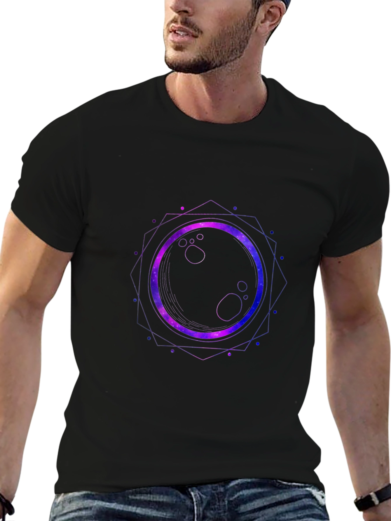 Black Cosmic Eclipse Graphic Tee - Black Cotton Blend view 6
