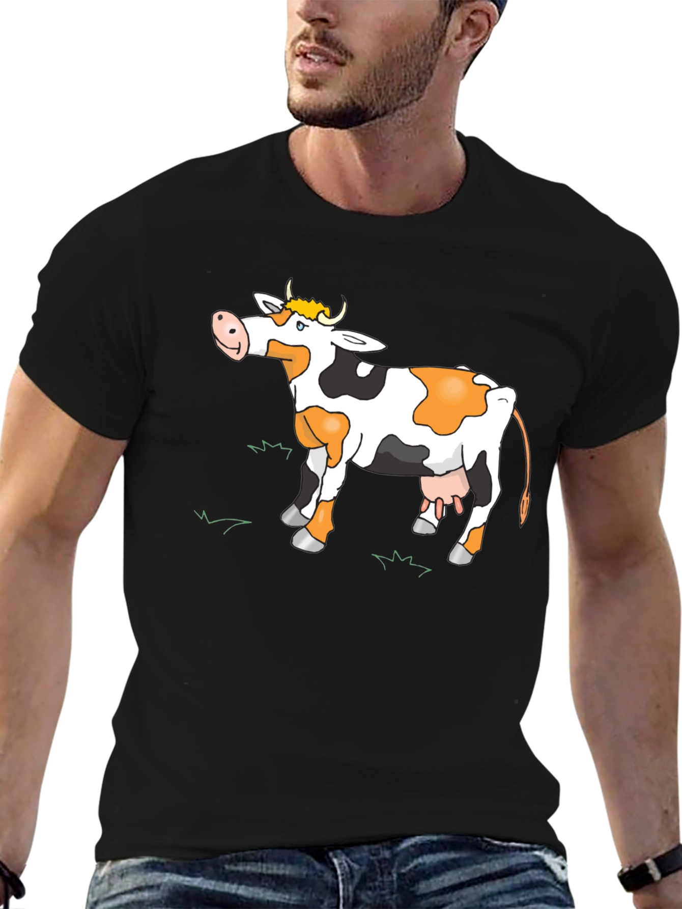 Black Cow Graphic Tee - Black Casual T-Shirt view 6
