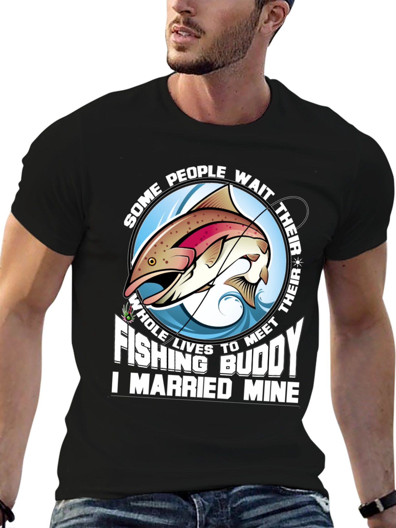 Black Fishing Buddy T-Shirt - Married Mine! view 6
