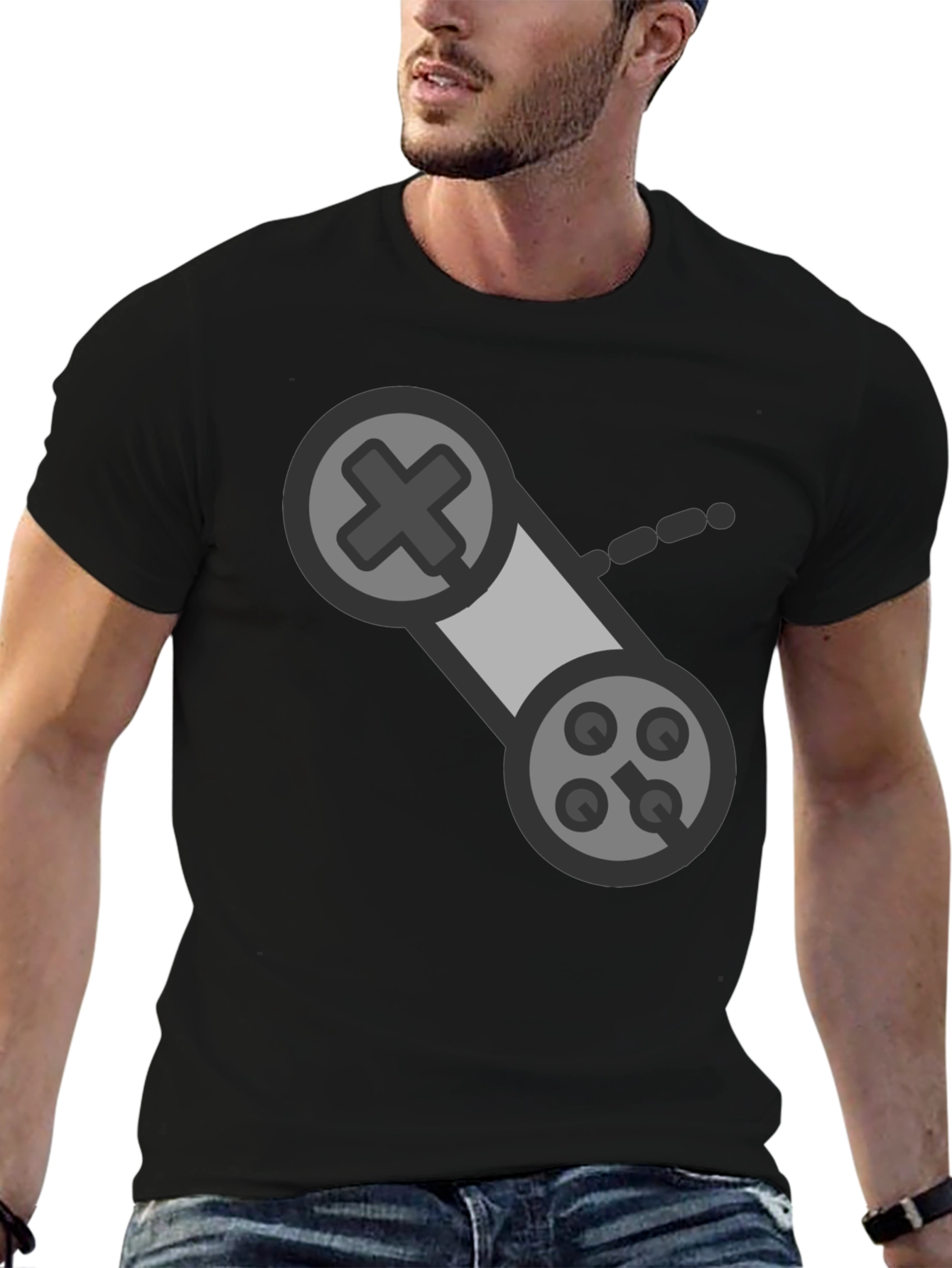 Black Retro Gaming Controller Black T-Shirt view 6