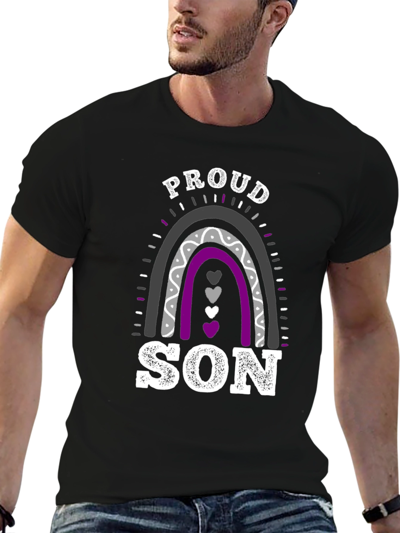 Black Proud Son Asexual Pride T-Shirt view 6