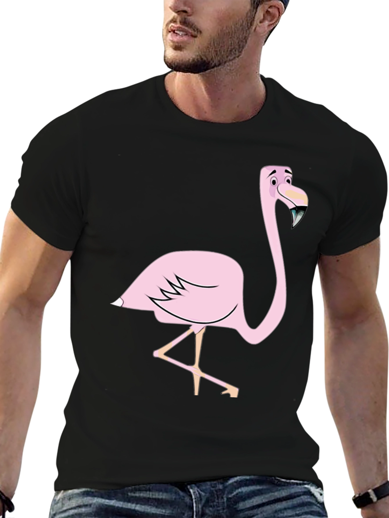 Black Fun Flamingo Graphic Tee - Black Cotton Blend Shirt view 6