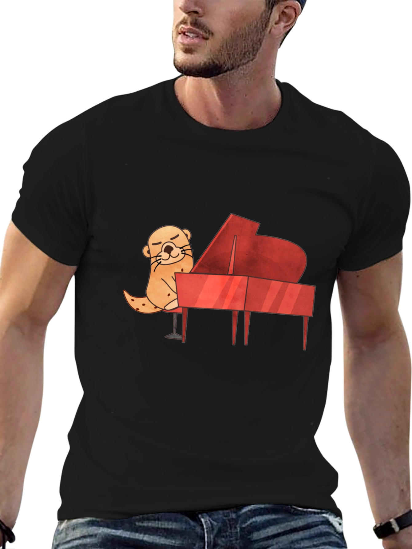 Black Otter Playing Piano Graphic Tee view 6