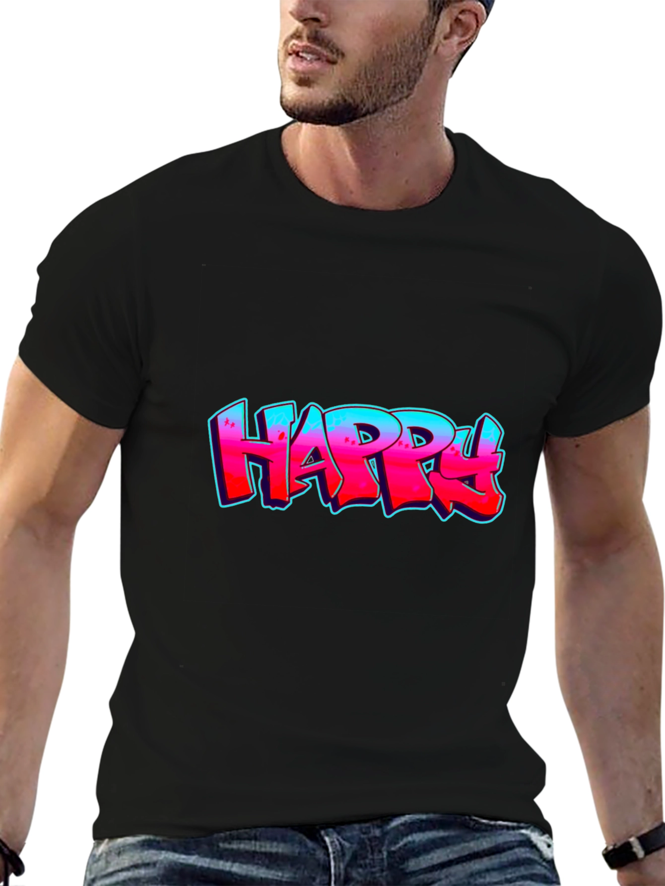 Black Happy Graffiti T-Shirt - Bold Graphic Tee view 6