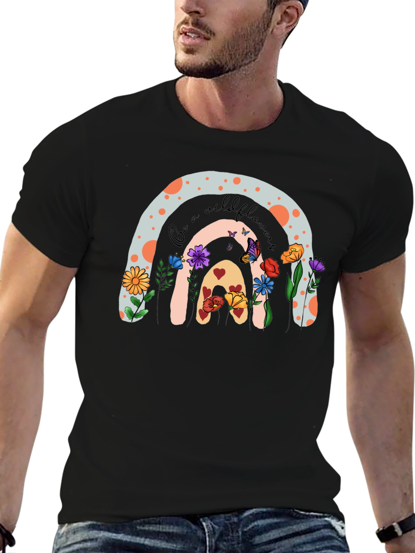 Black Wildflower Rainbow Graphic T-Shirt view 6