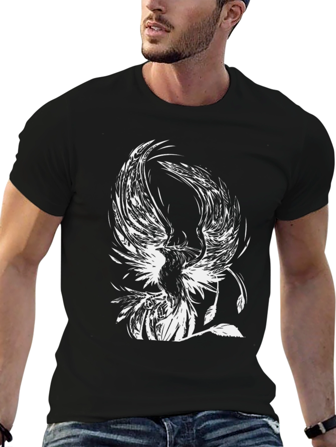 Black Phoenix Graphic Tee - Black Cotton T-Shirt view 6