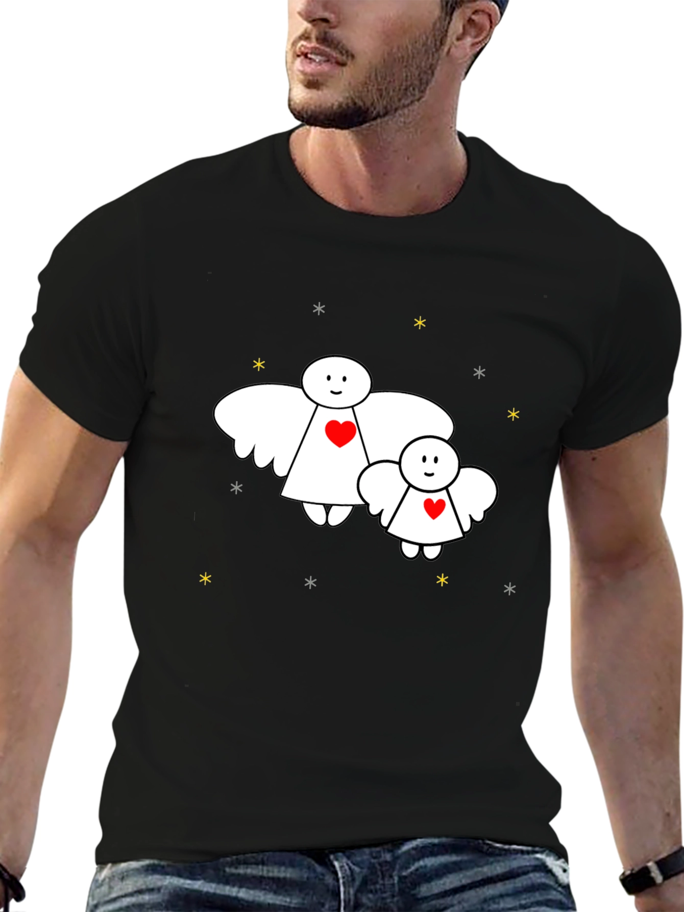 Black Cute Angel Heart Graphic Black Tee view 6