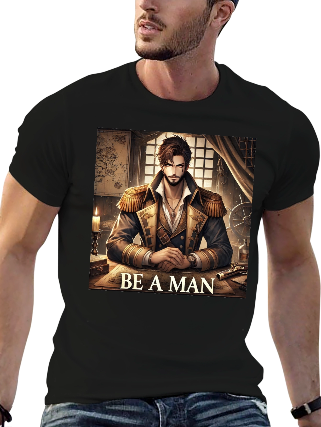Black Be A Man Pirate Captain T-Shirt view 6