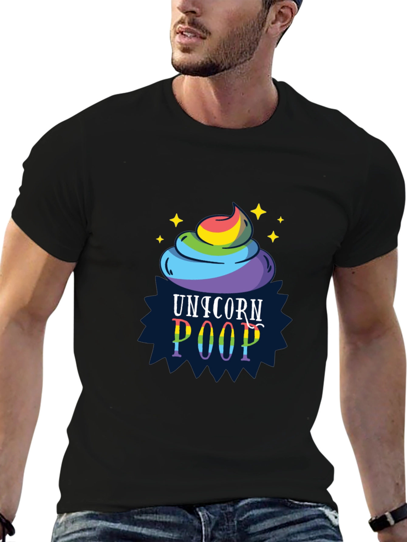 Black Unicorn Poop Graphic Tee - Funny Rainbow Shirt view 6
