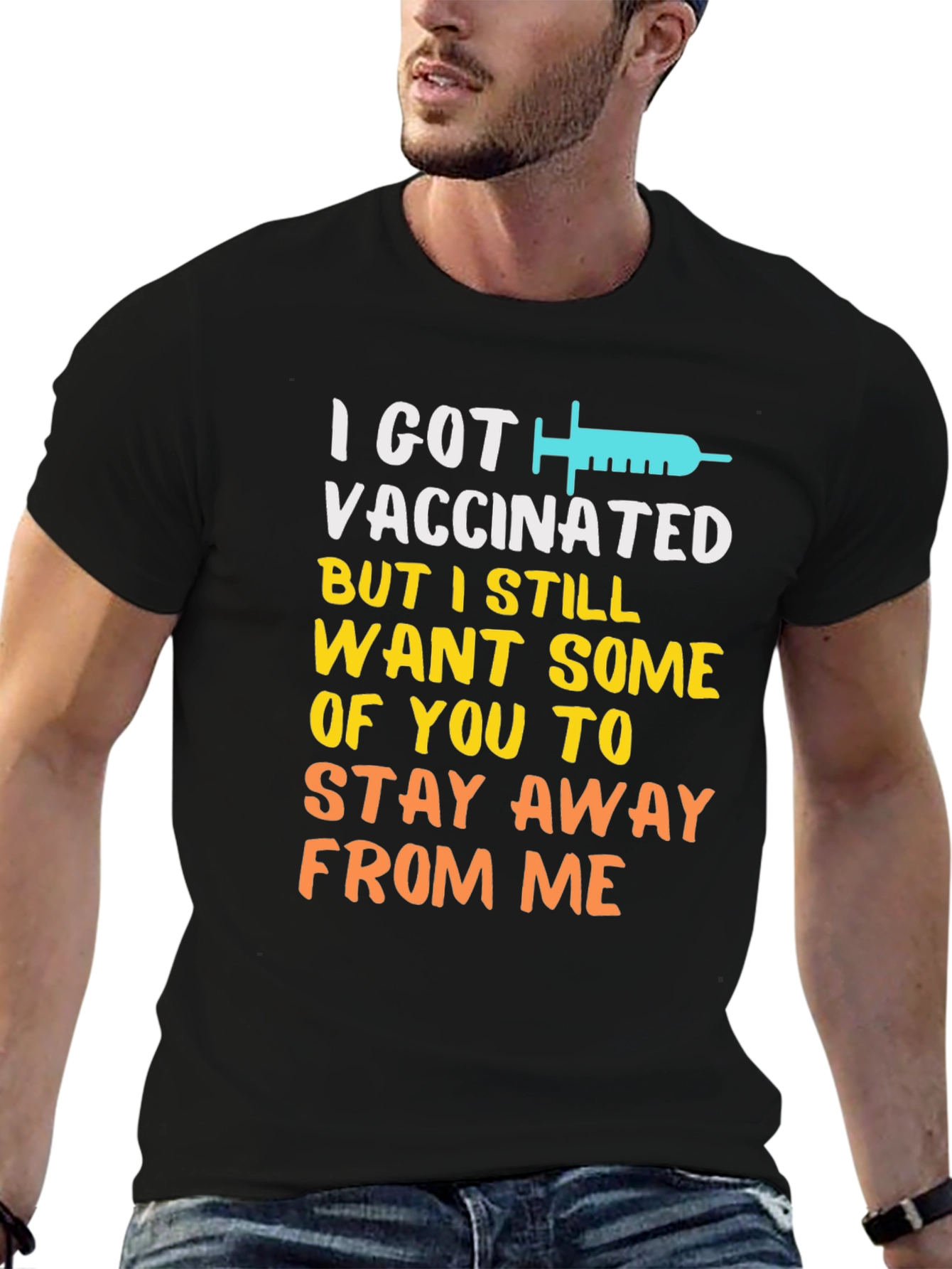 Black I Got Vaccinated Funny Graphic T-Shirt view 6