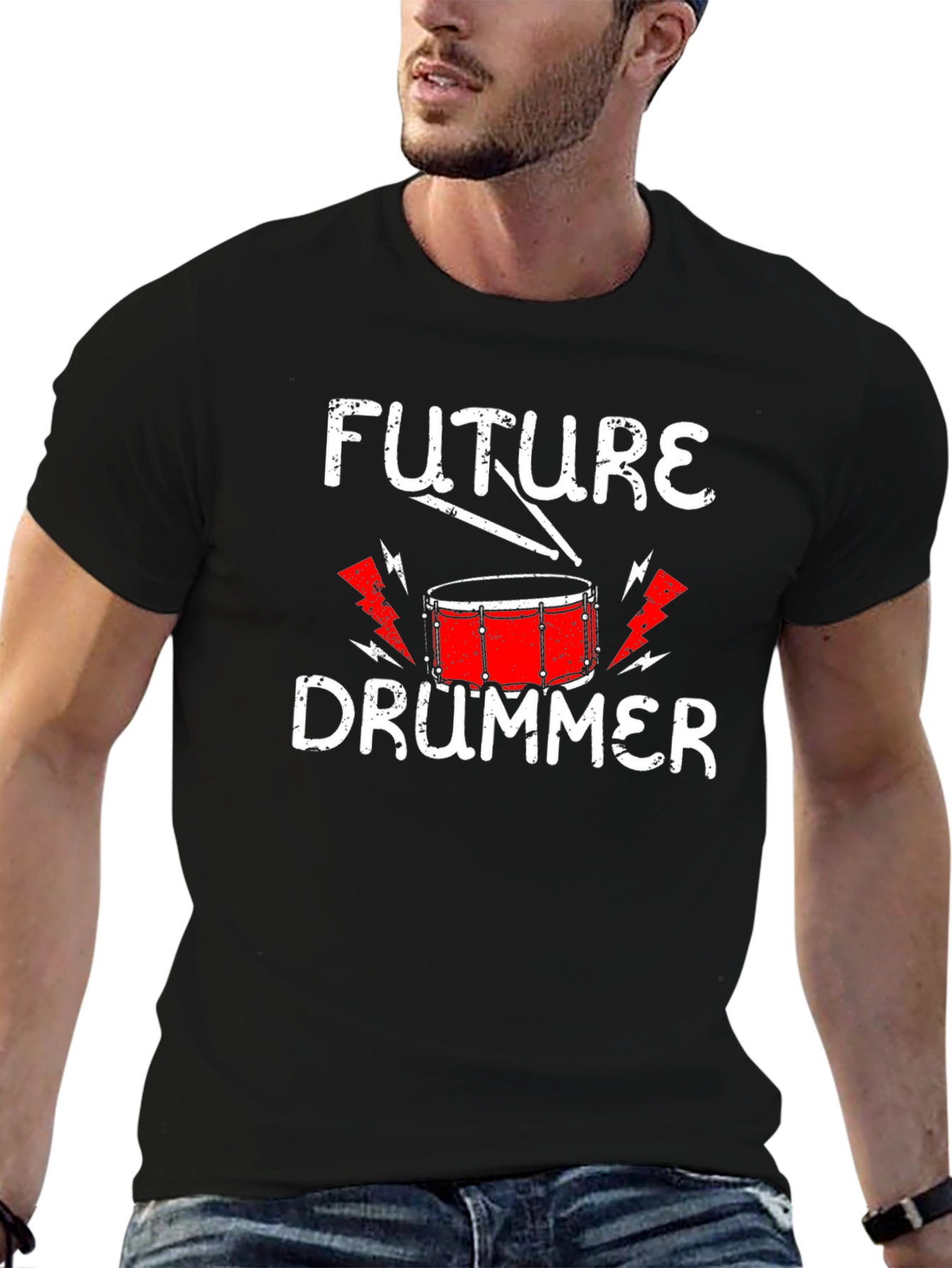 Black Future Drummer T-Shirt - Music Lover Tee view 6