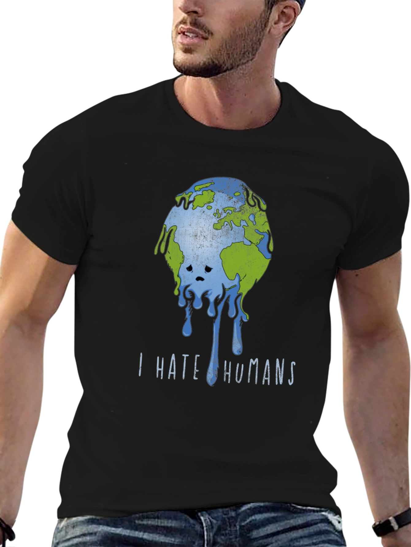 Black I Hate Humans Earth Graphic T-Shirt view 6