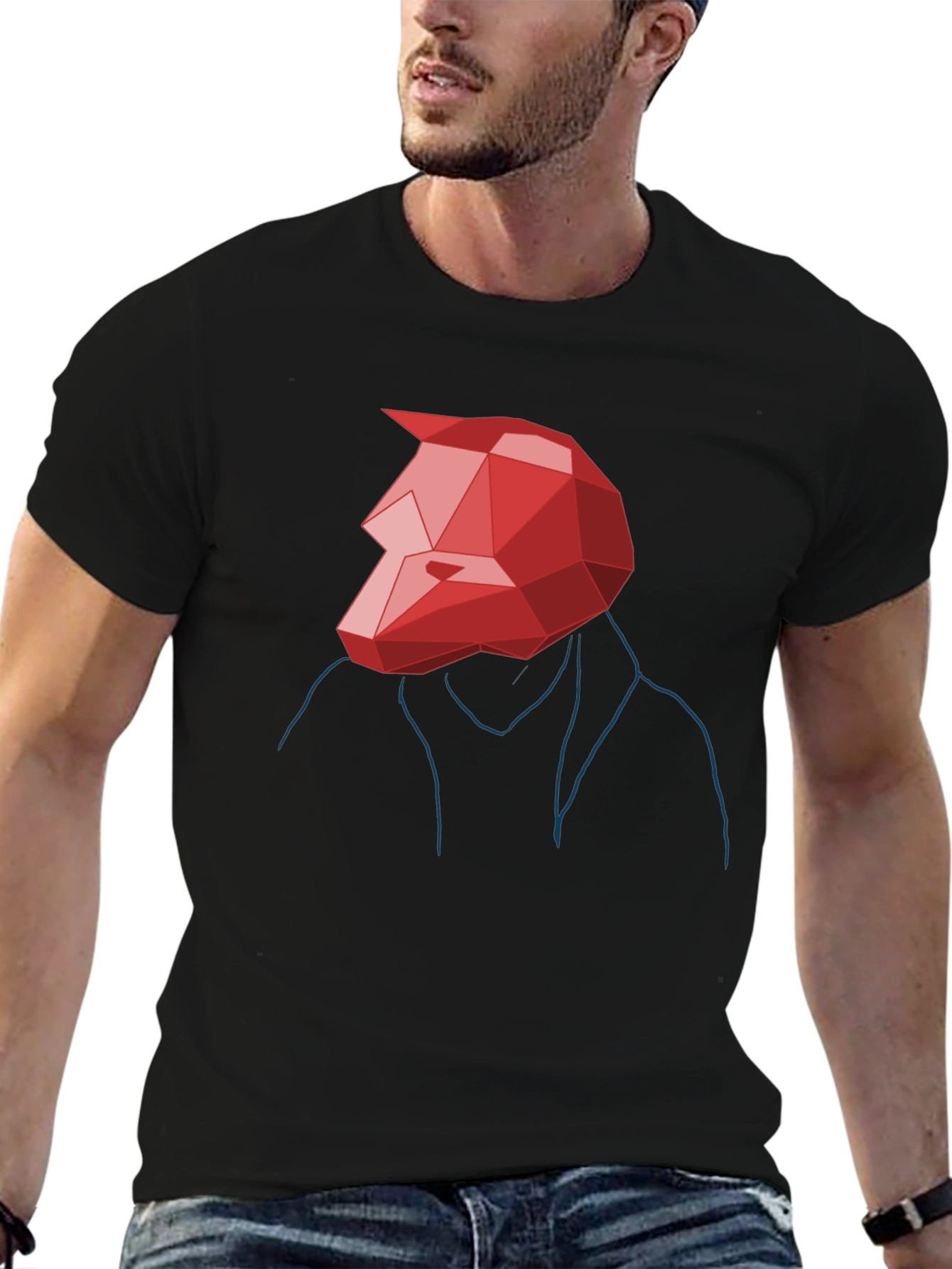 Black Abstract Geometric Red Wolf Graphic Tee view 6