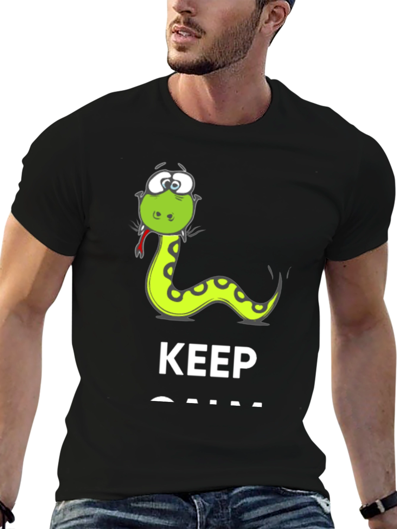 Black Funny Snake Keep Calm Men's T-Shirt view 6