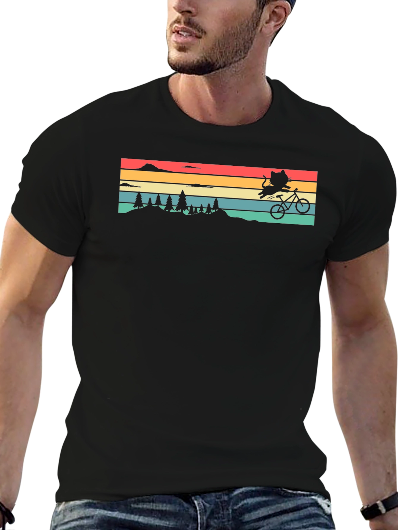 Black Cat Biking Retro T-Shirt view 6