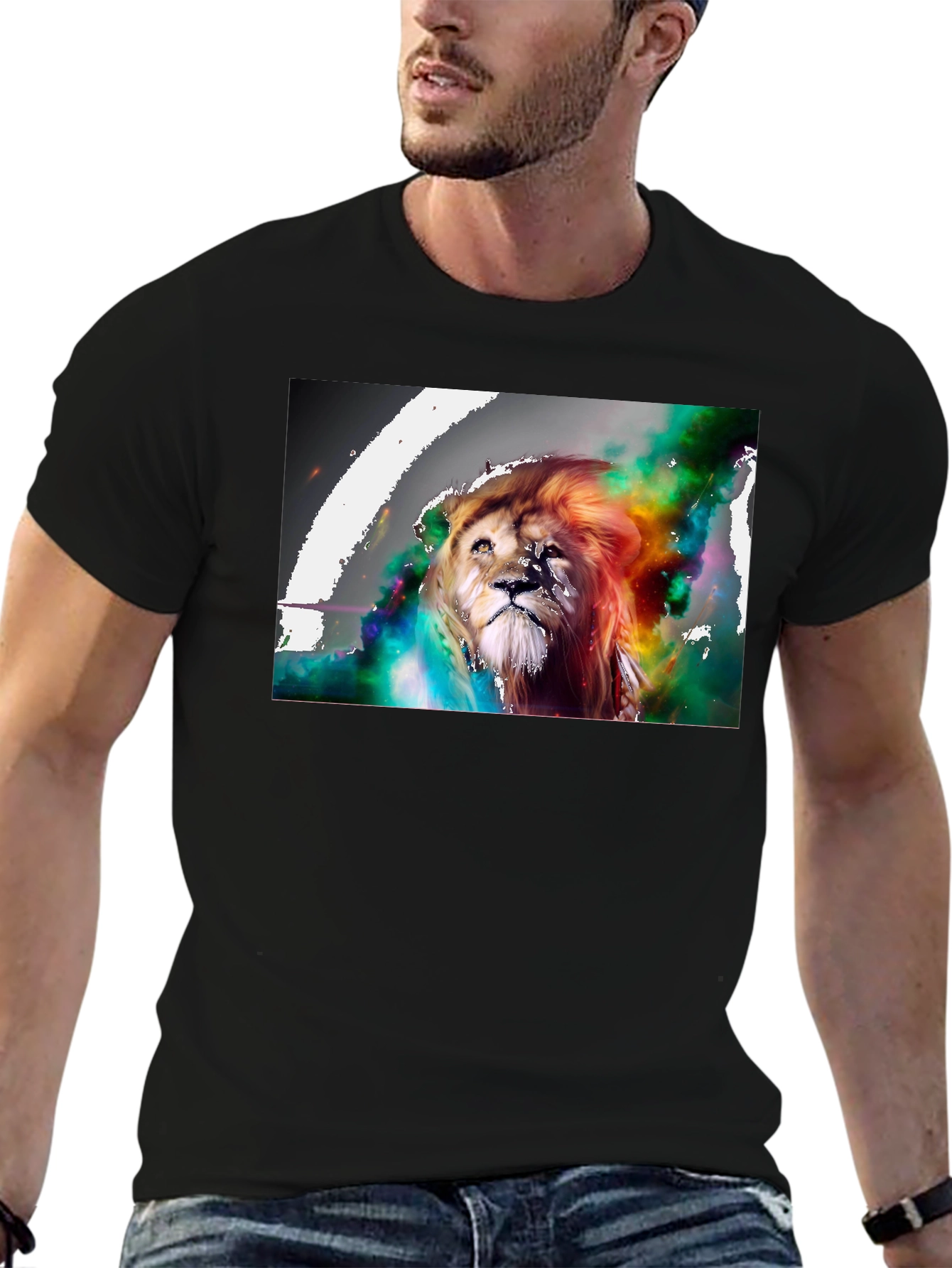 Black Lion Art Graphic Print T-Shirt view 6
