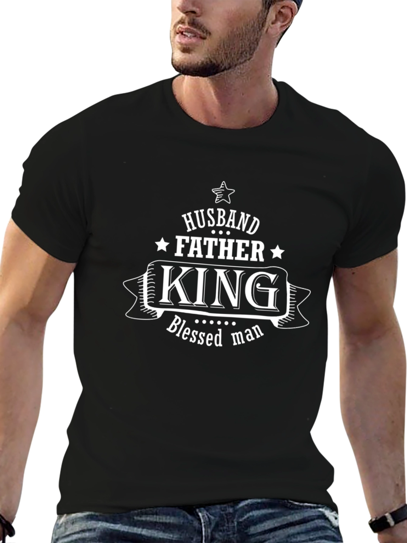 Black Husband Father King Blessed Man Graphic T-Shirt view 6