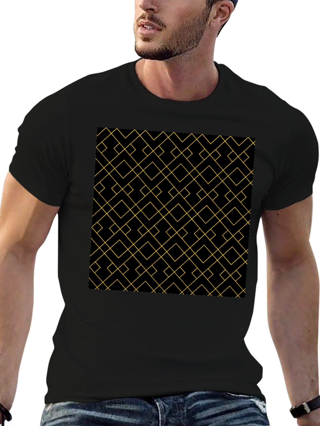 Black Geometric Pattern Black T-Shirt view 6