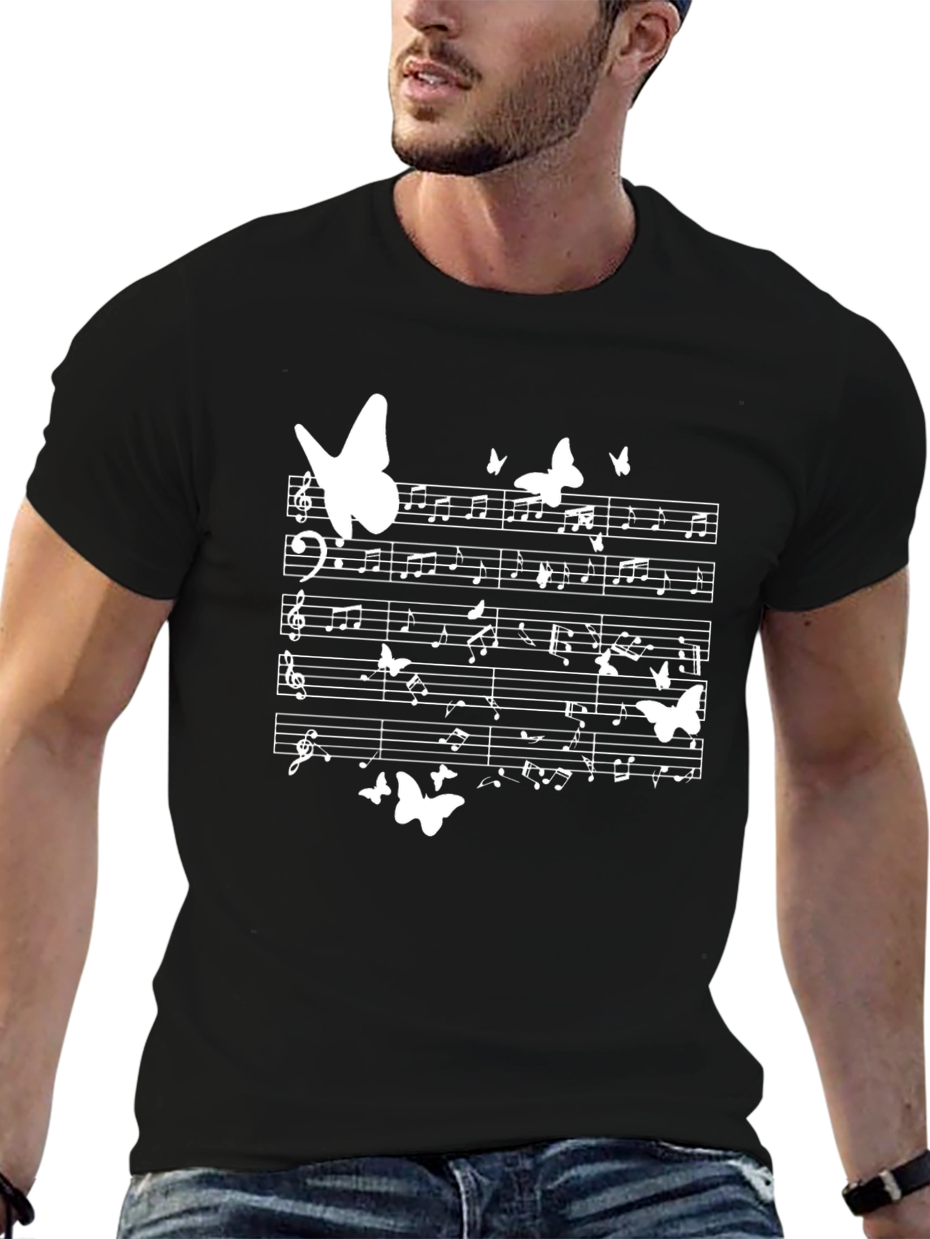 Black Butterfly Music Note T-Shirt view 6