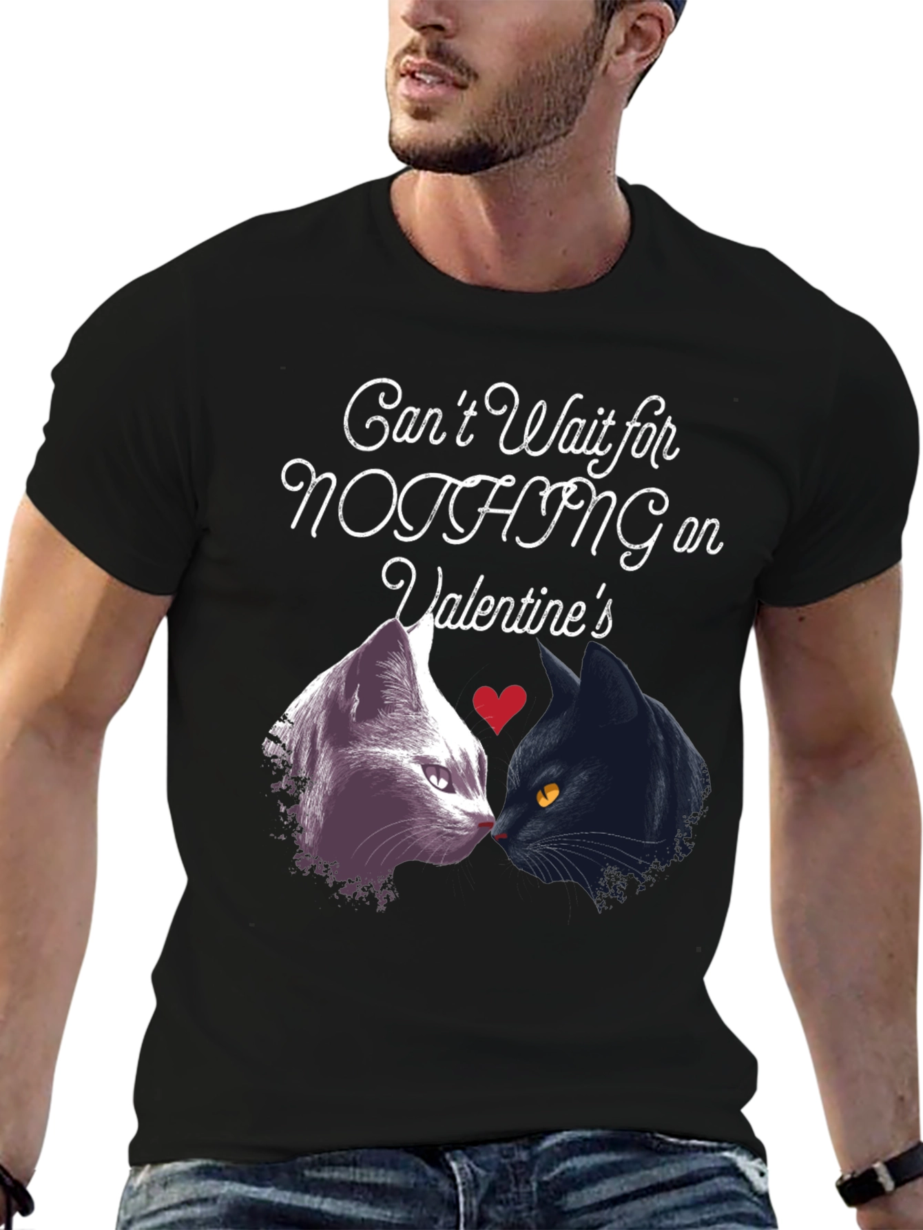 Black Valentine's Cats T-Shirt: Can't Wait for Nothing! view 6