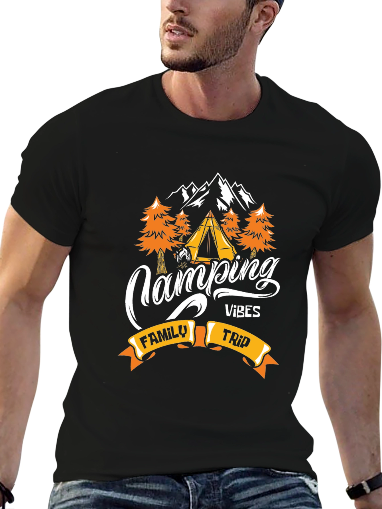 Black Camping Vibes Family Trip Graphic Tee view 6