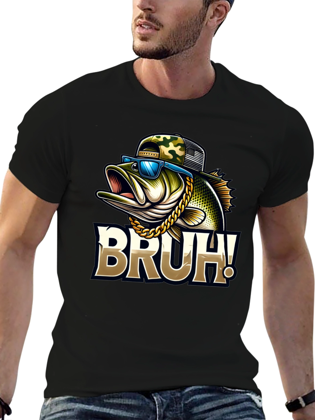 Black Bruh Fishing Bass Graphic T-Shirt view 6