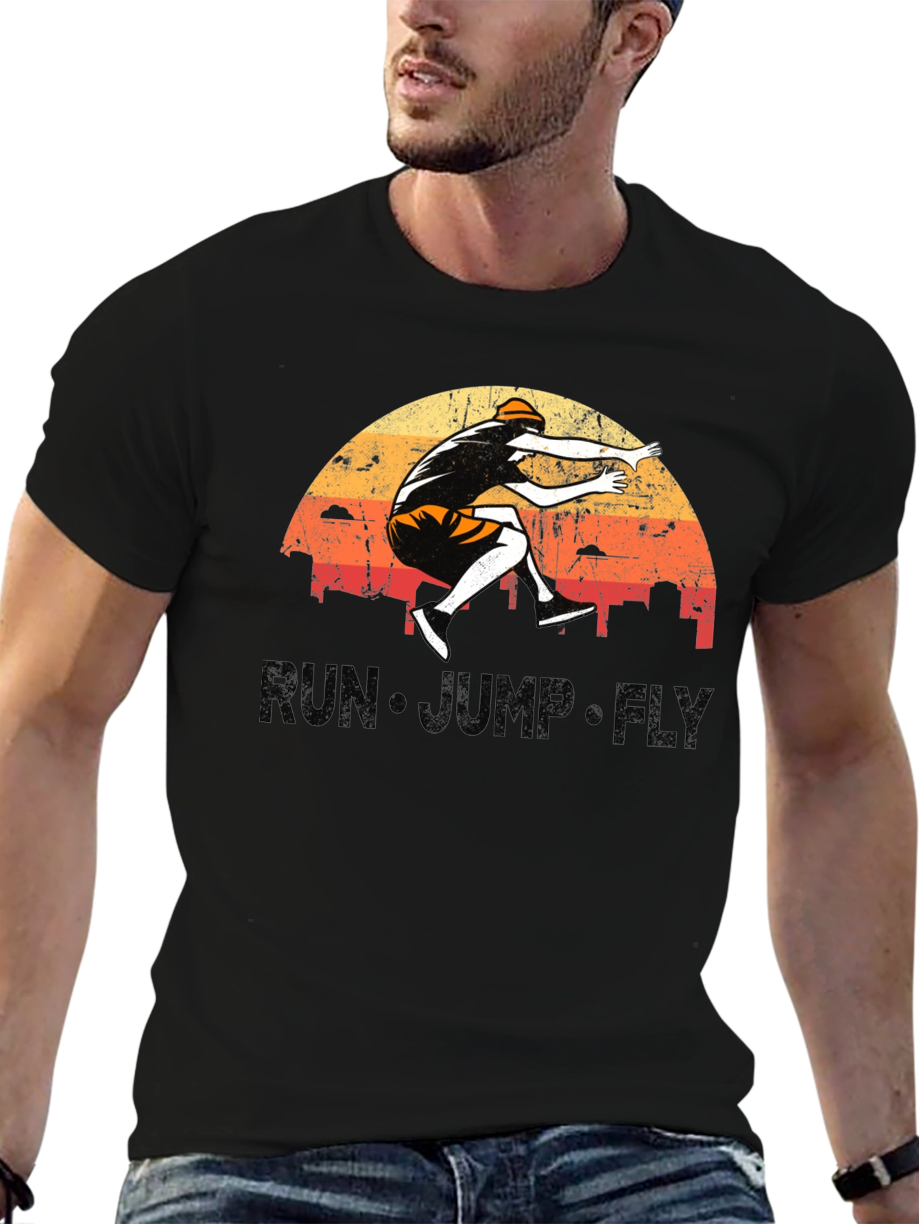 Black Run Jump Fly Graphic Tee - Retro Style view 6