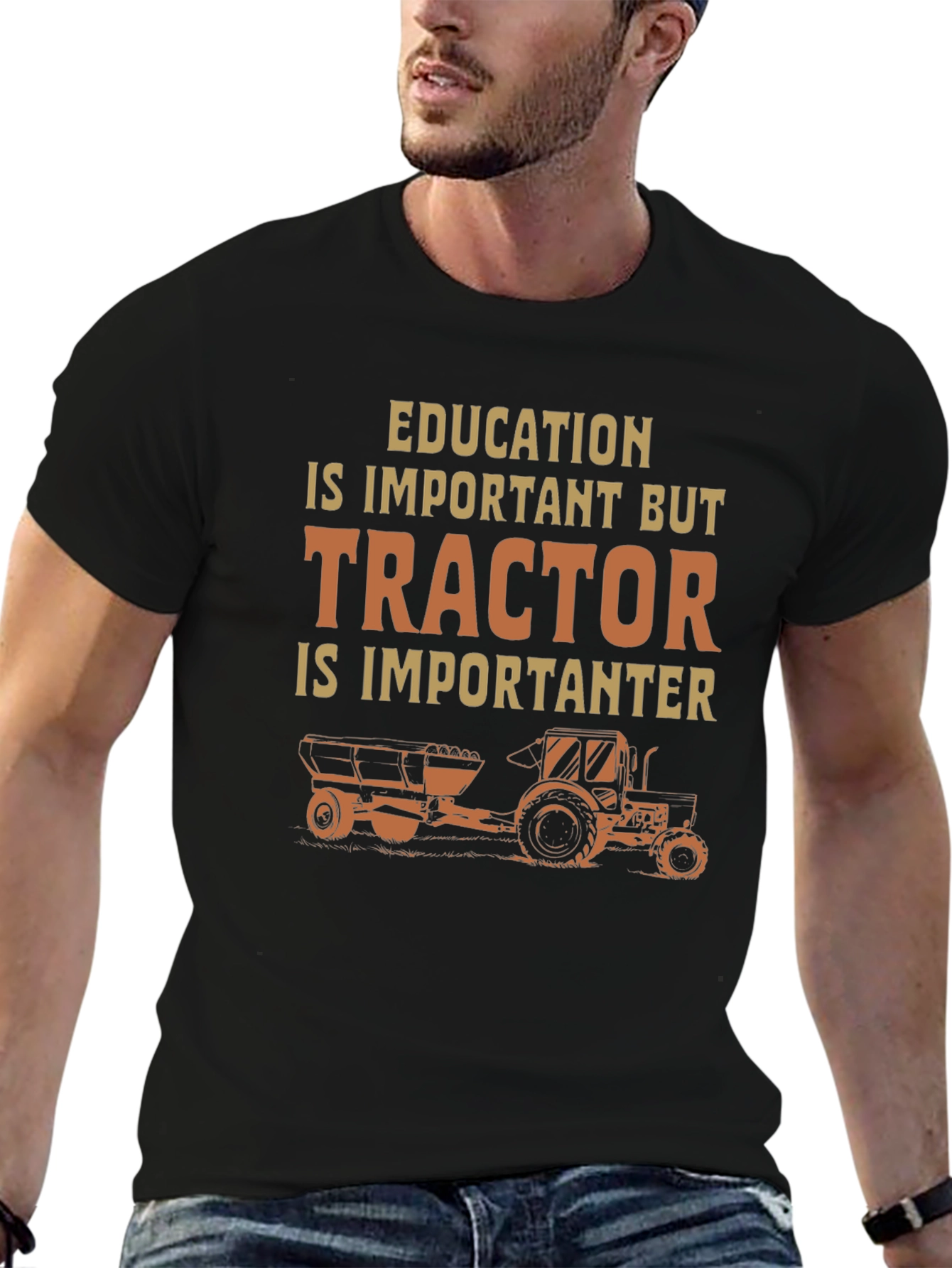 Black Education Tractor Humor T-Shirt view 6