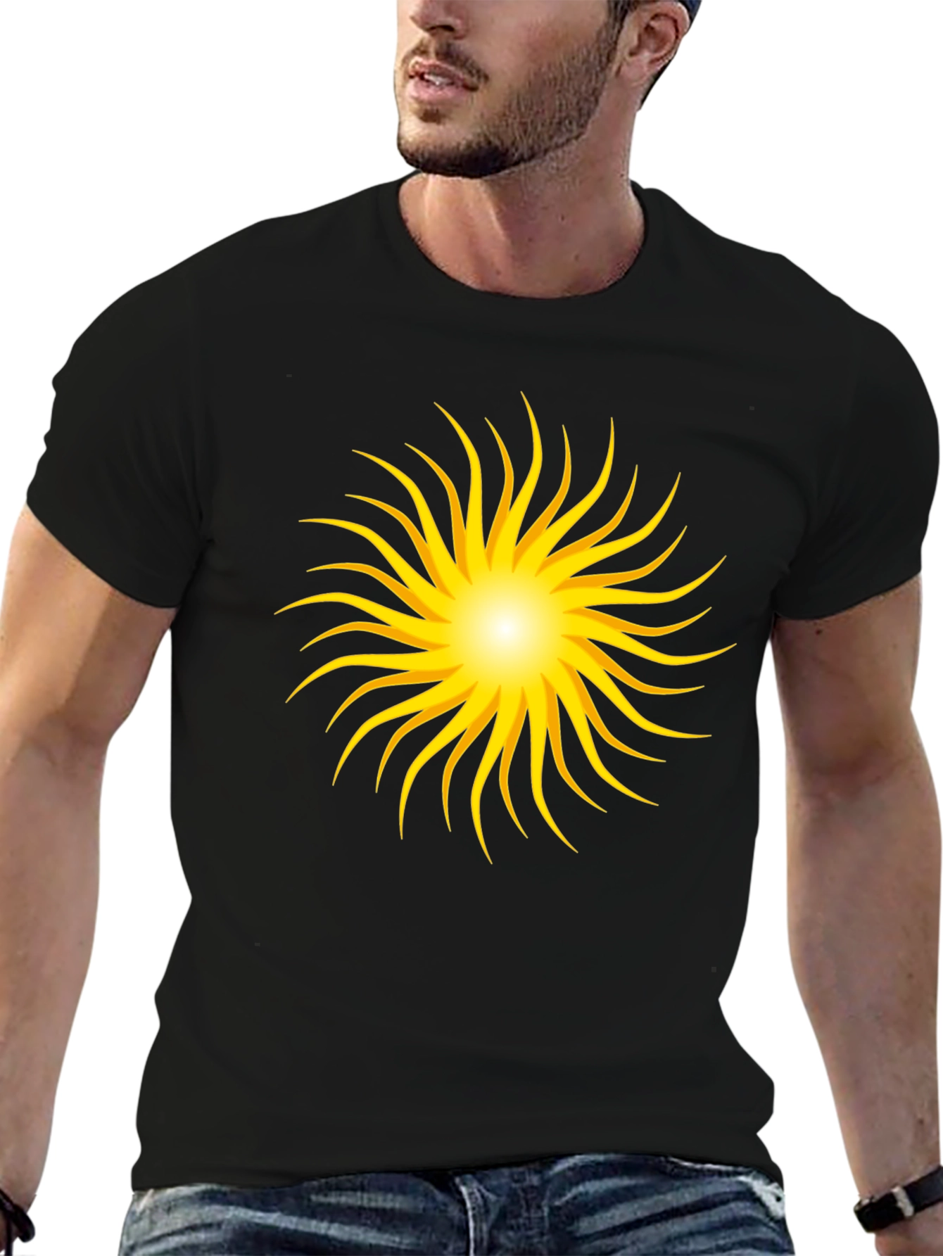 Black Radiant Sunburst Graphic Black T-Shirt view 6