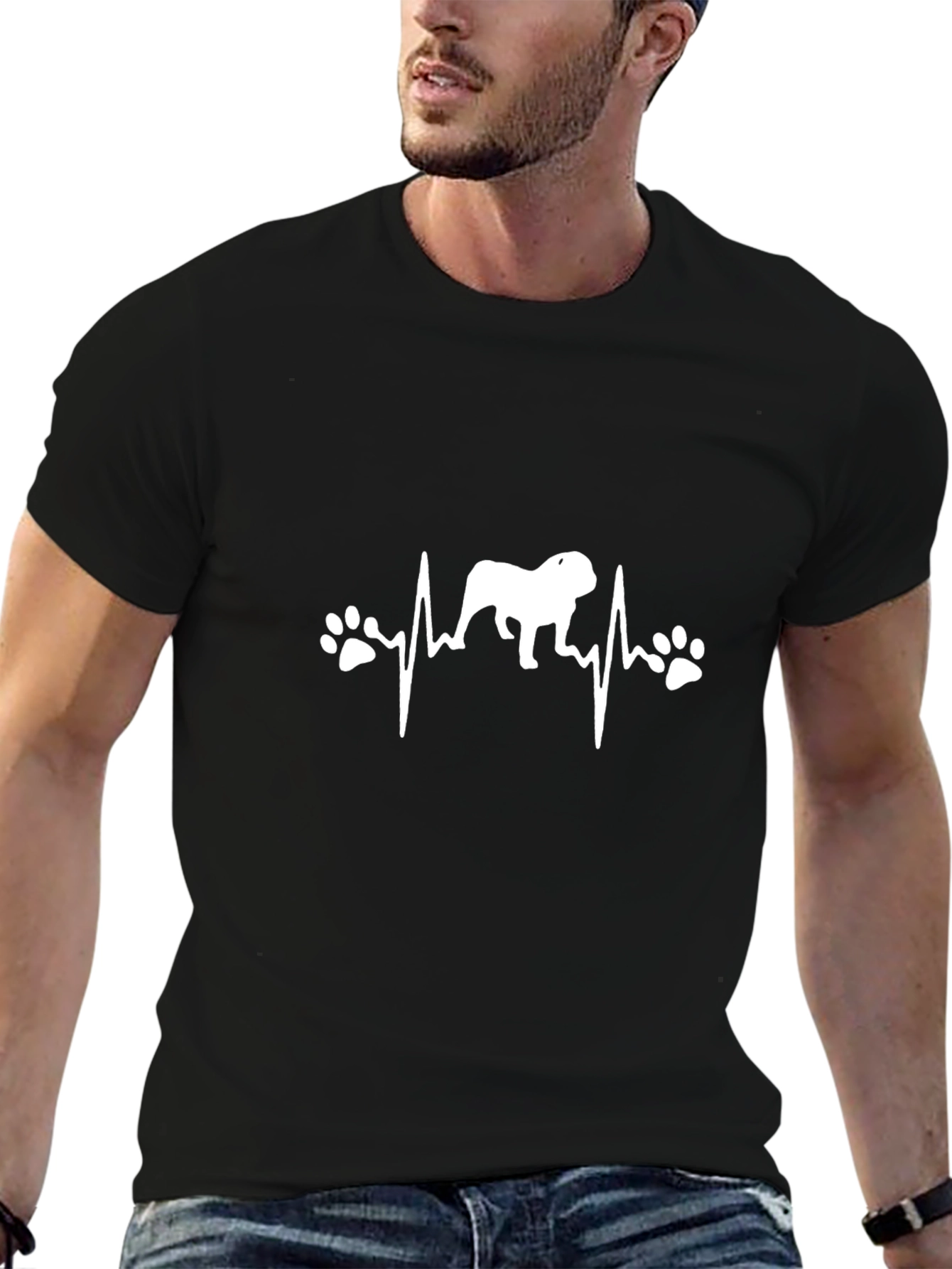 Black Bulldog Heartbeat T-Shirt - Dog Lover Tee view 6