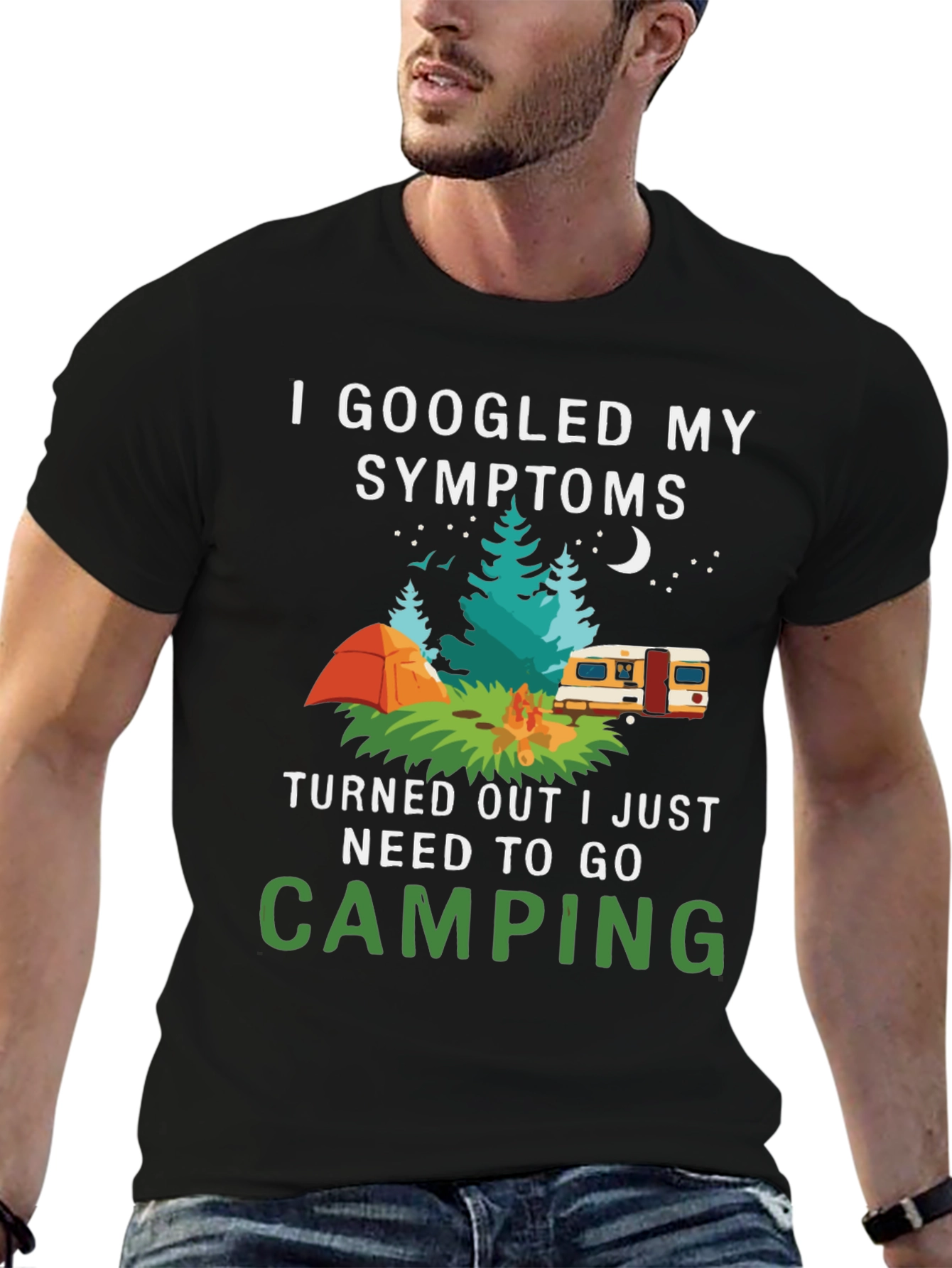 Black Camping Symptoms T-Shirt - Funny Outdoor Apparel view 6