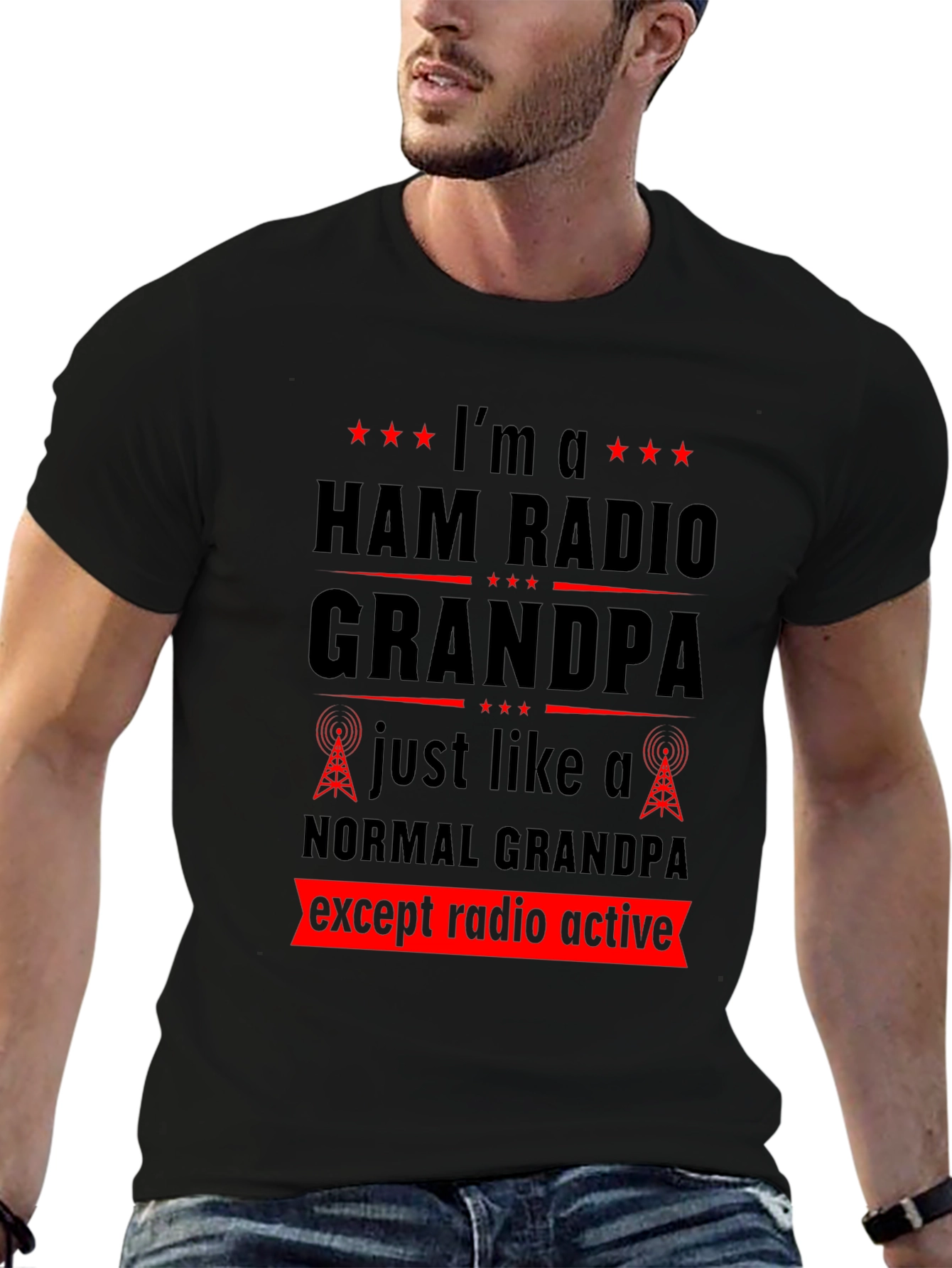 Black Ham Radio Grandpa T-Shirt view 6