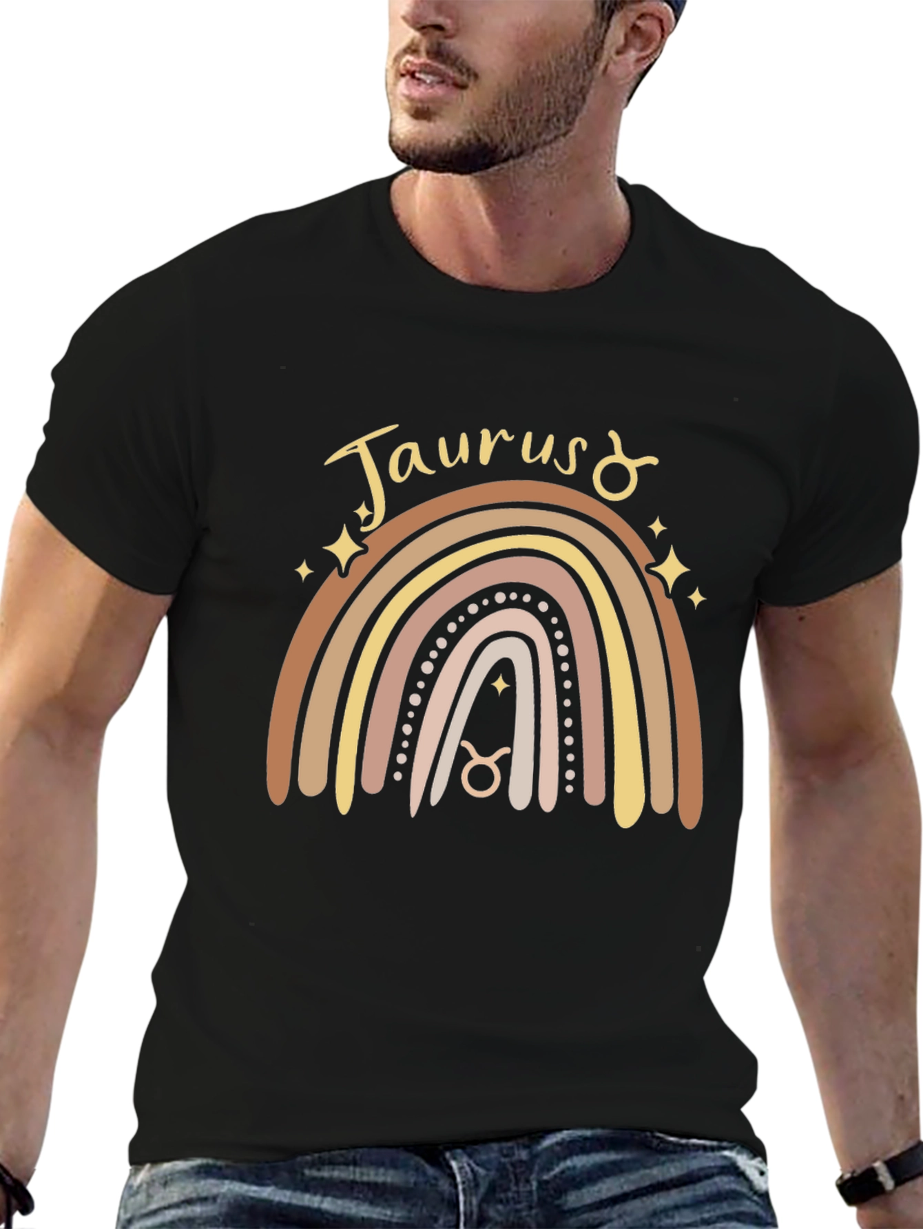 Black Taurus Zodiac Rainbow Graphic T-Shirt view 6