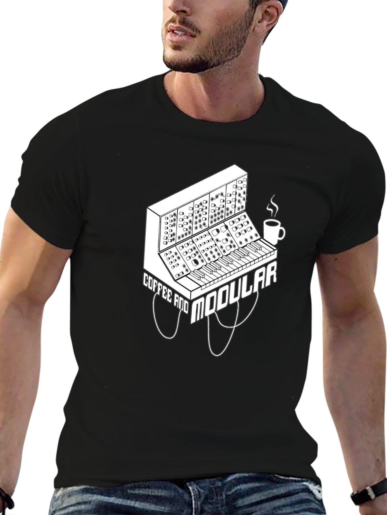 Black Coffee and Modular Synthesizer Black T-Shirt view 6
