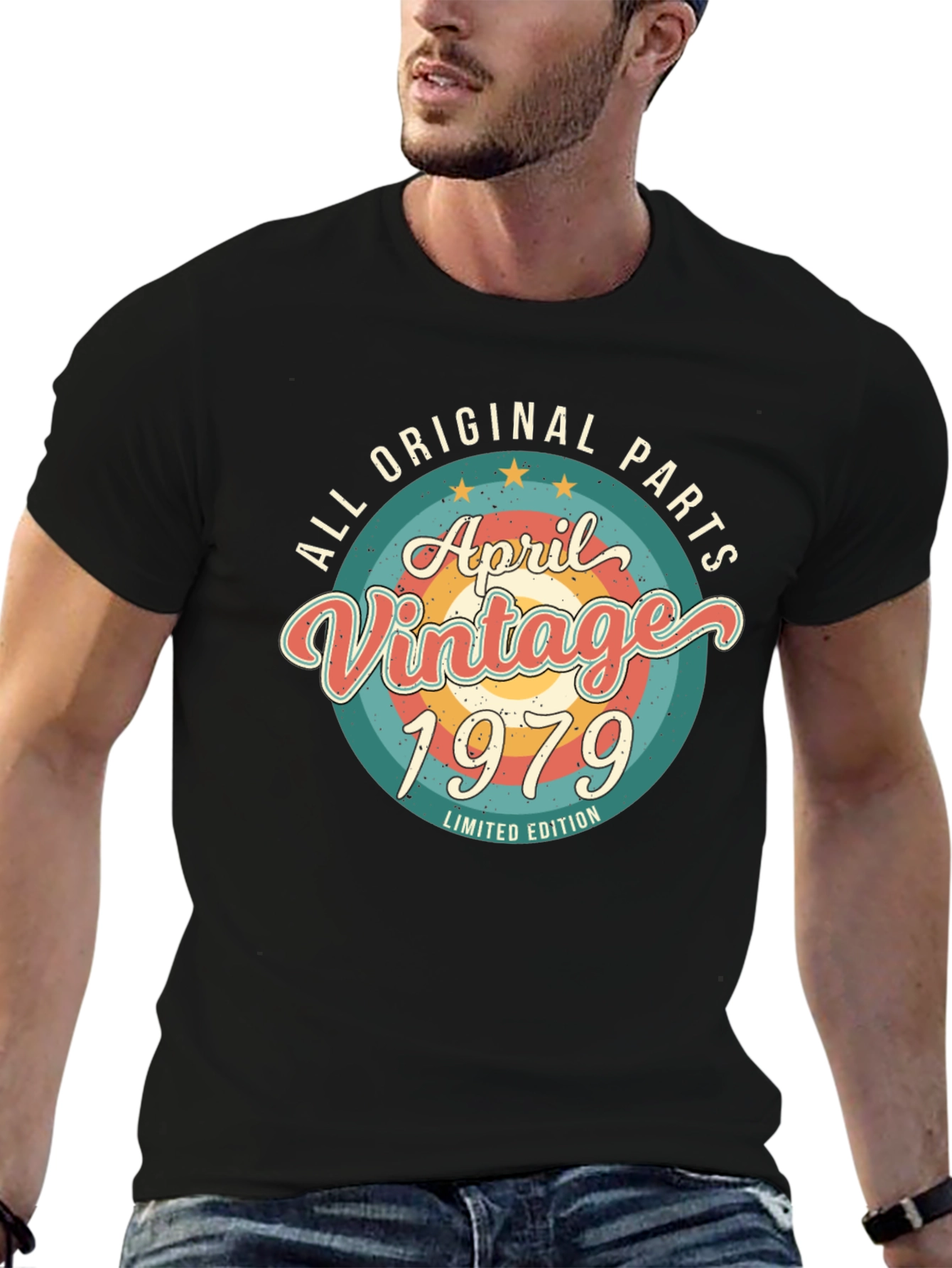 Black Vintage April 1979 All Original Parts T-Shirt view 6
