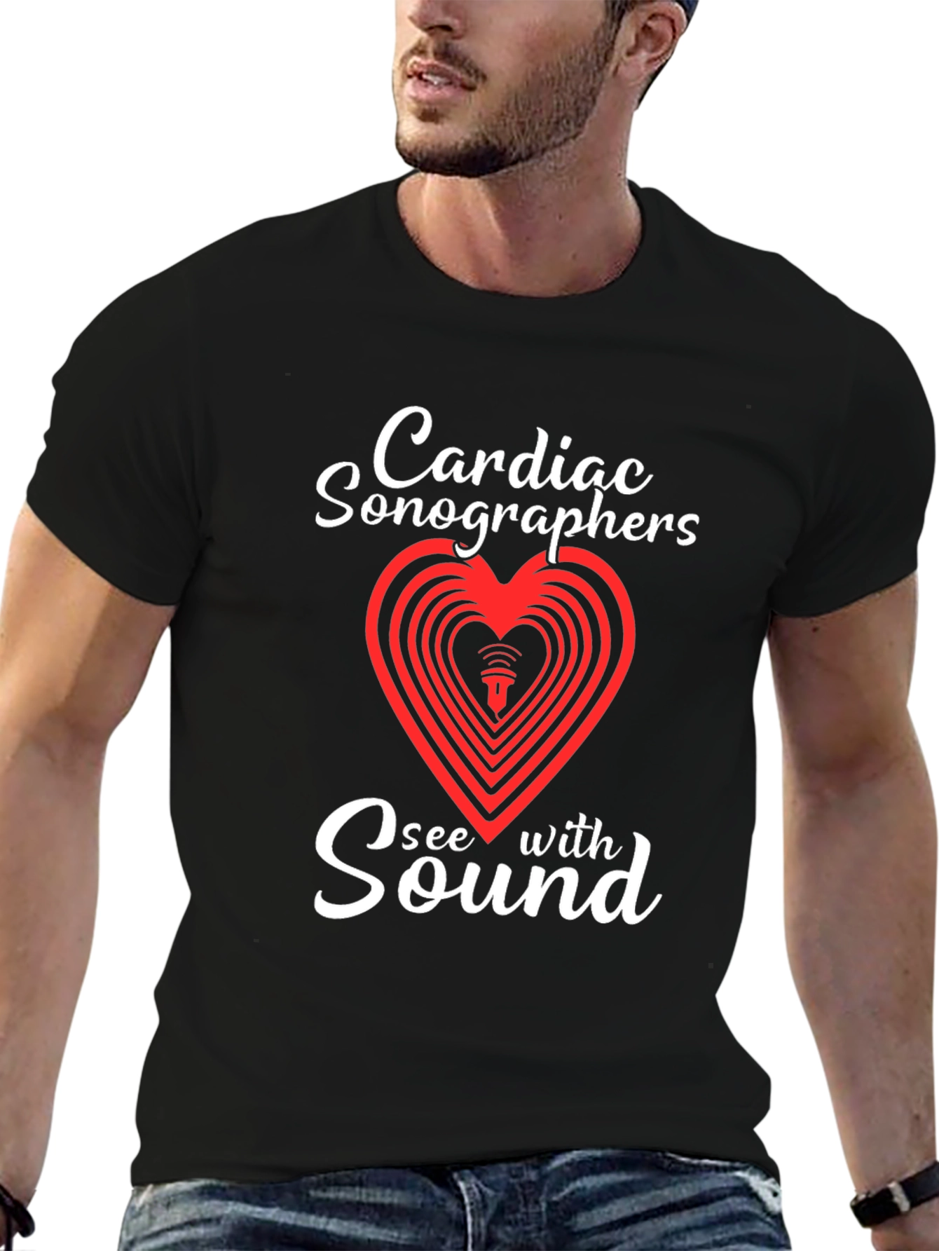 Black Cardiac Sonographer See With Sound T-Shirt view 6