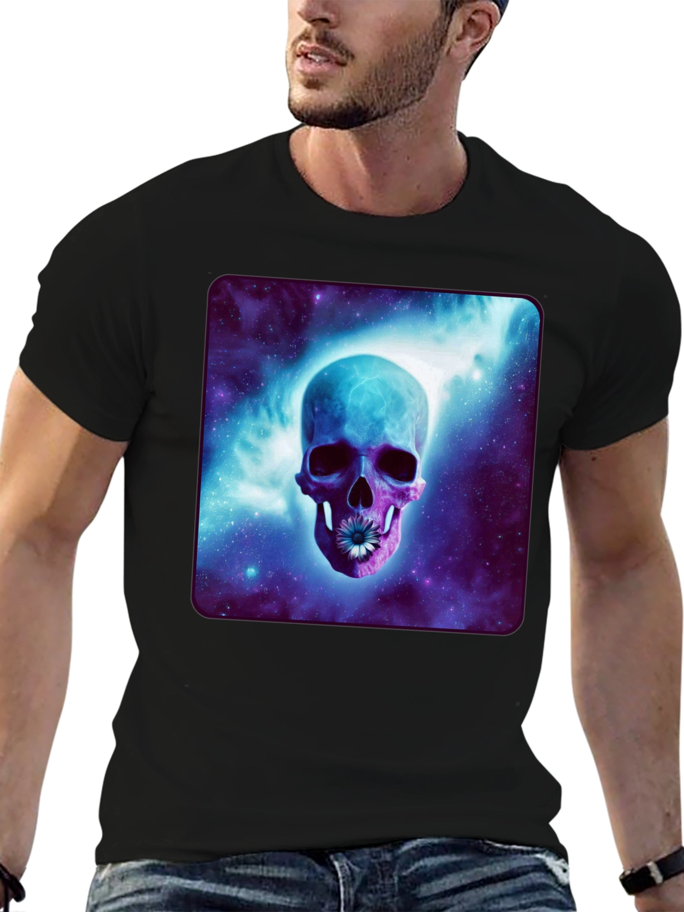 Black Skull Galaxy T-Shirt - Cosmic Design view 6