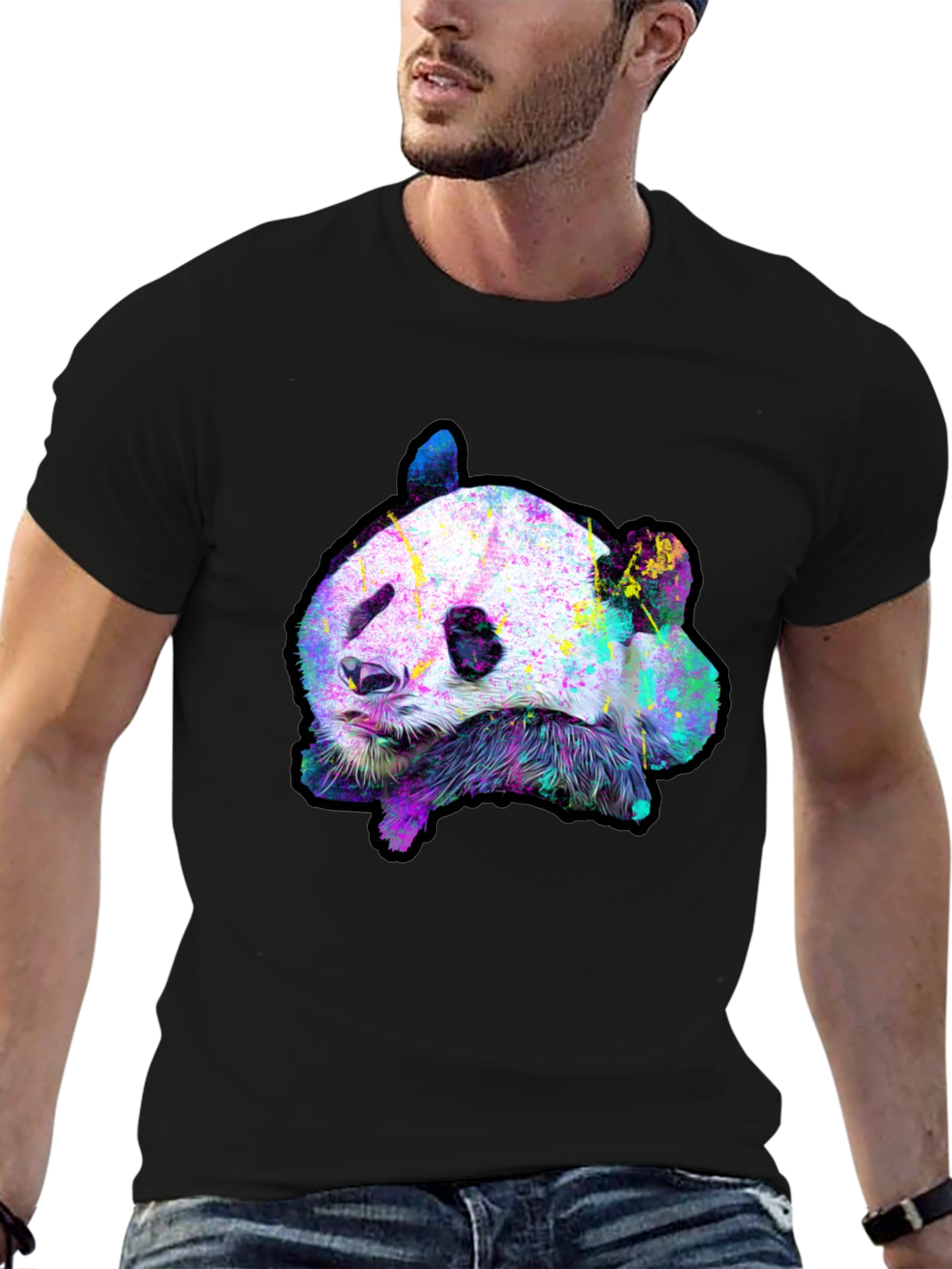 Black Abstract Panda Graphic Tee - Men's Black T-Shirt view 6