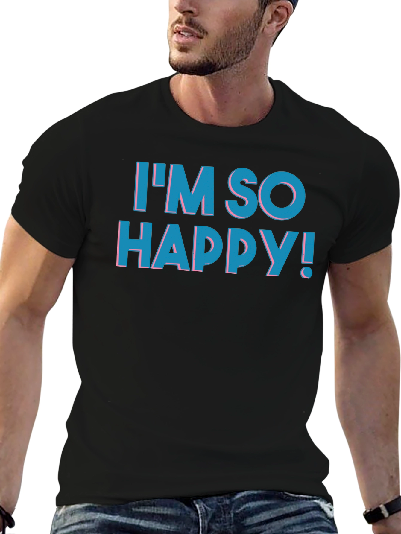 Black I'm So Happy! Graphic Print T-Shirt - Black view 6