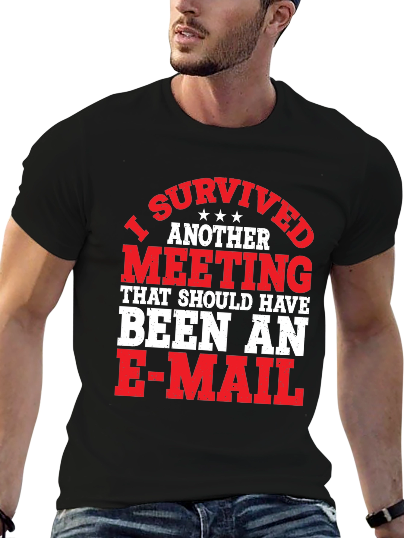 Black I Survived Another Meeting Funny T-Shirt view 6