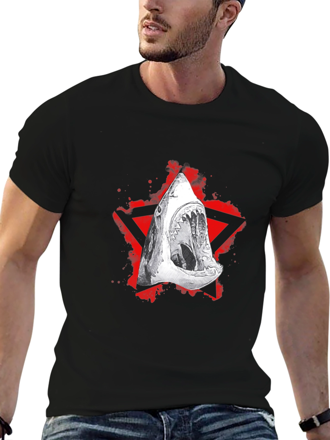 Black Shark Graphic Black T-Shirt - Edgy Streetwear view 6