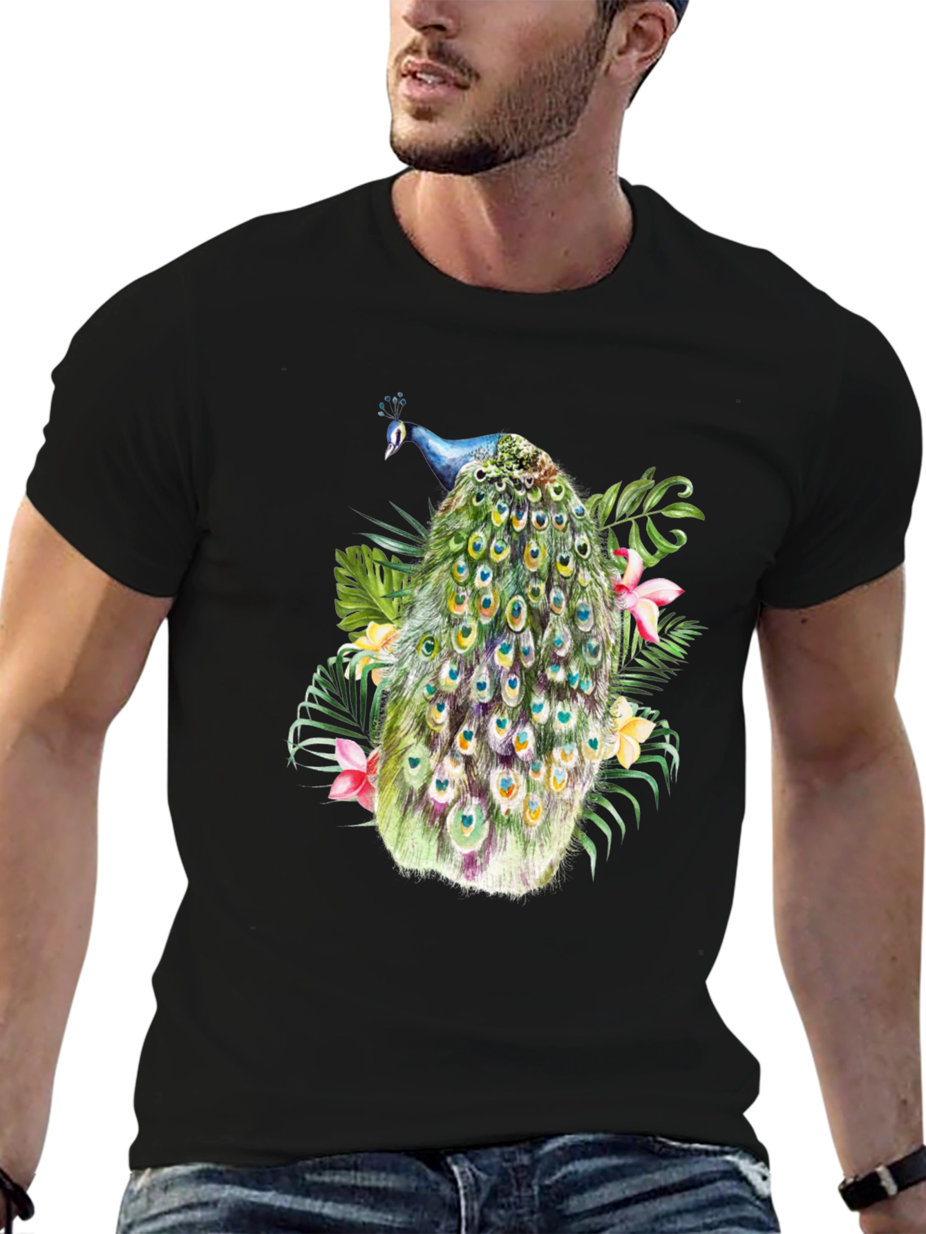 Peacock Graphic Black T-Shirt - 6