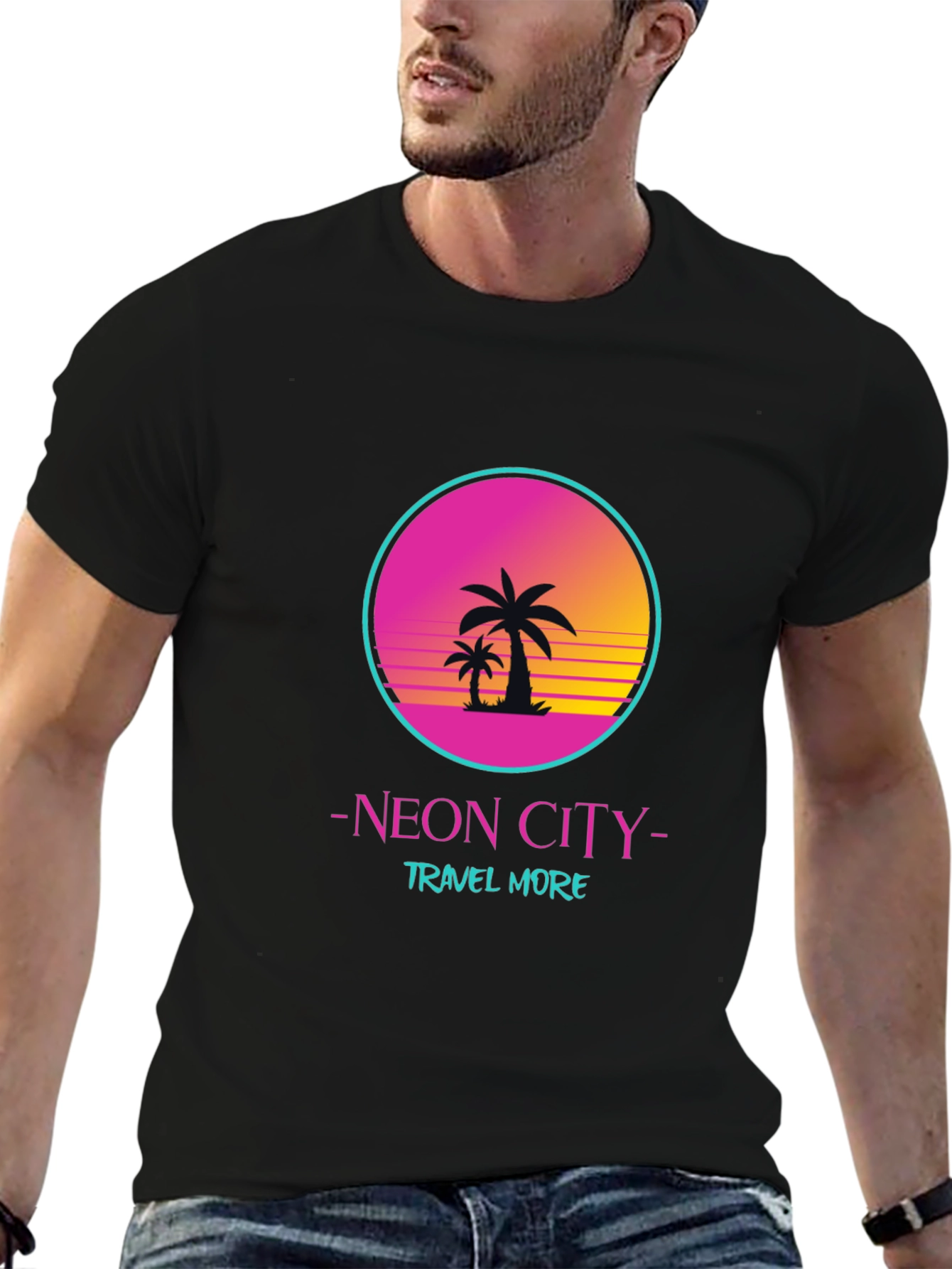 Black Neon City Travel T-Shirt view 6