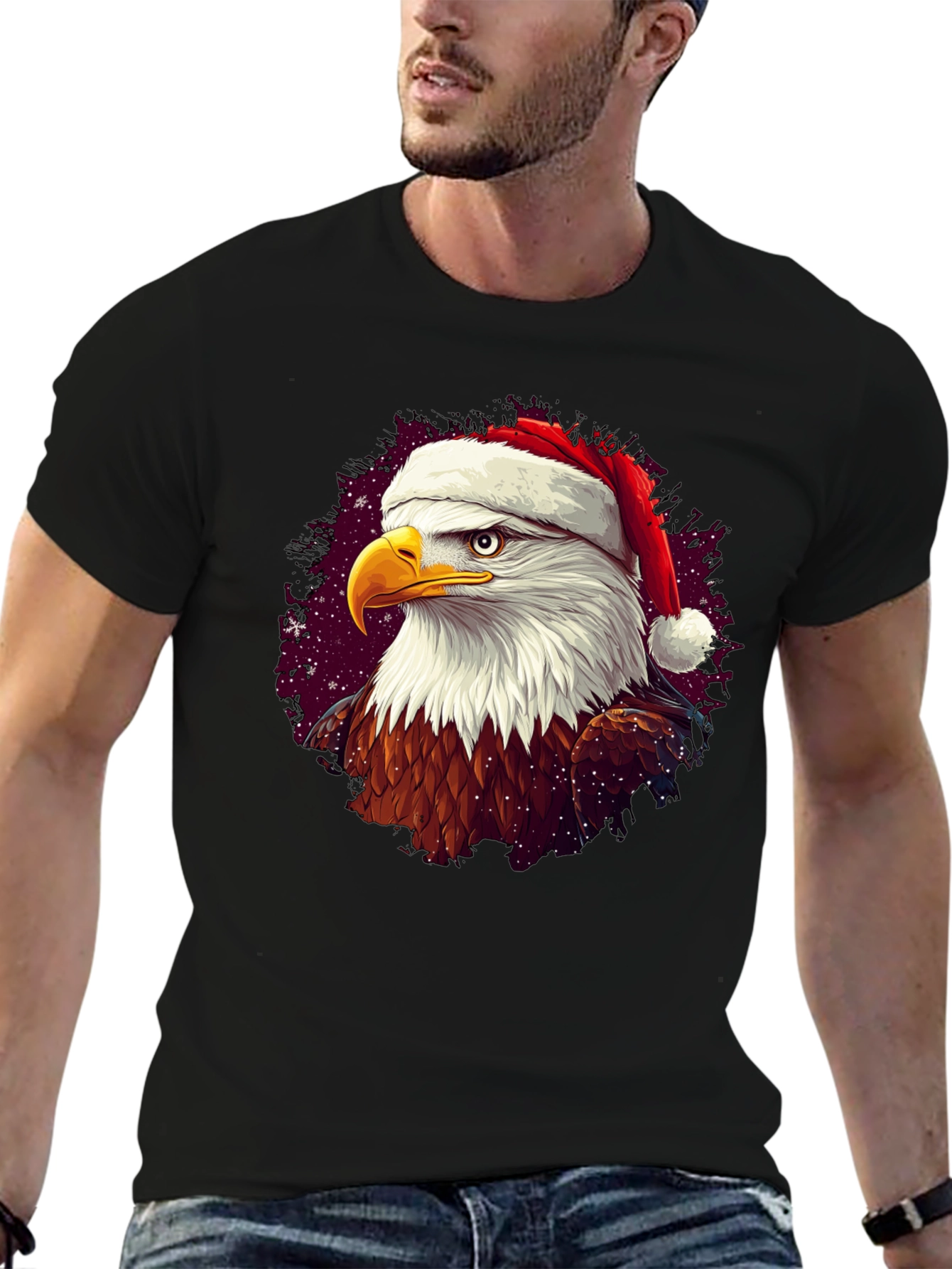 Black Festive Eagle T-Shirt: Christmas Holiday Apparel view 6