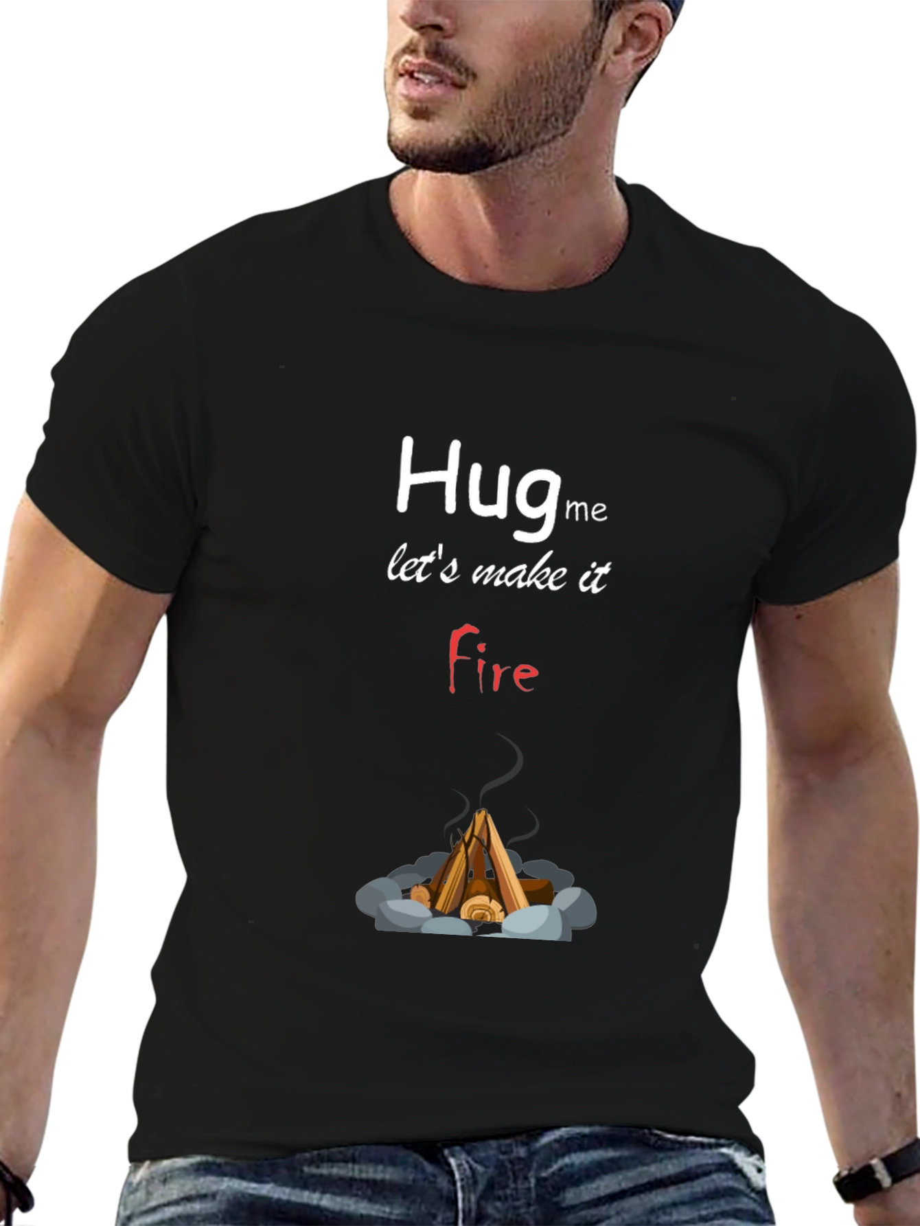 Black Hug Me Let's Make it Fire T-Shirt view 6