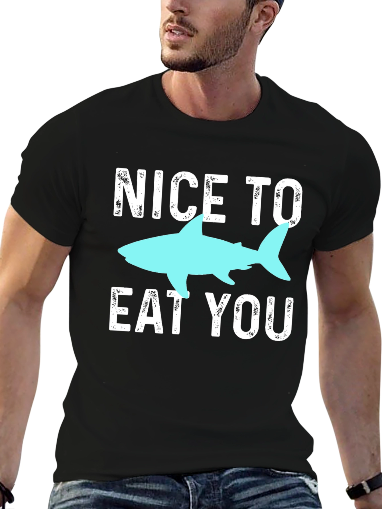 Black Funny Shark Graphic Tee - Nice To Eat You! view 6