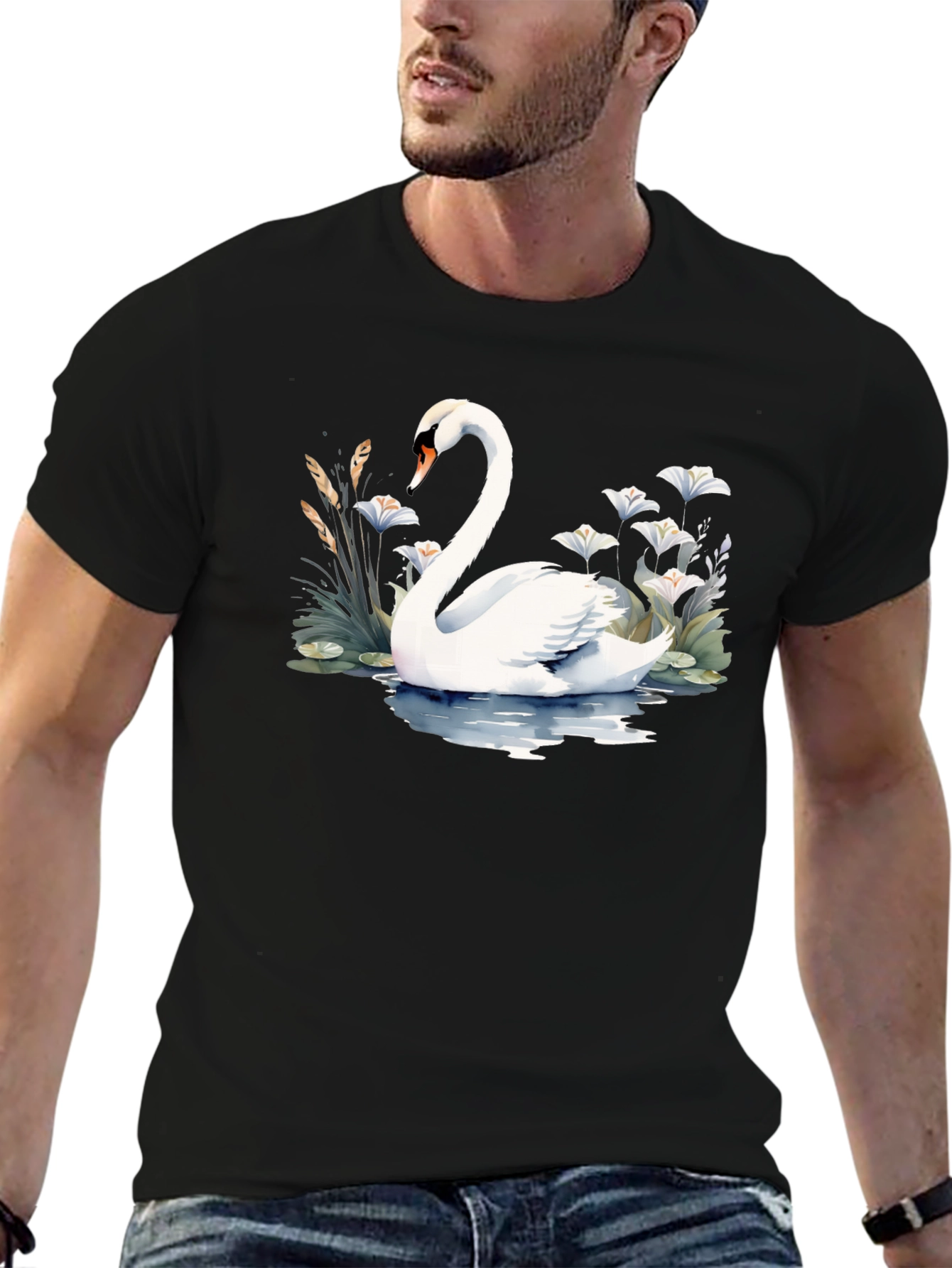 Black Elegant Swan Graphic Tee - Black view 6