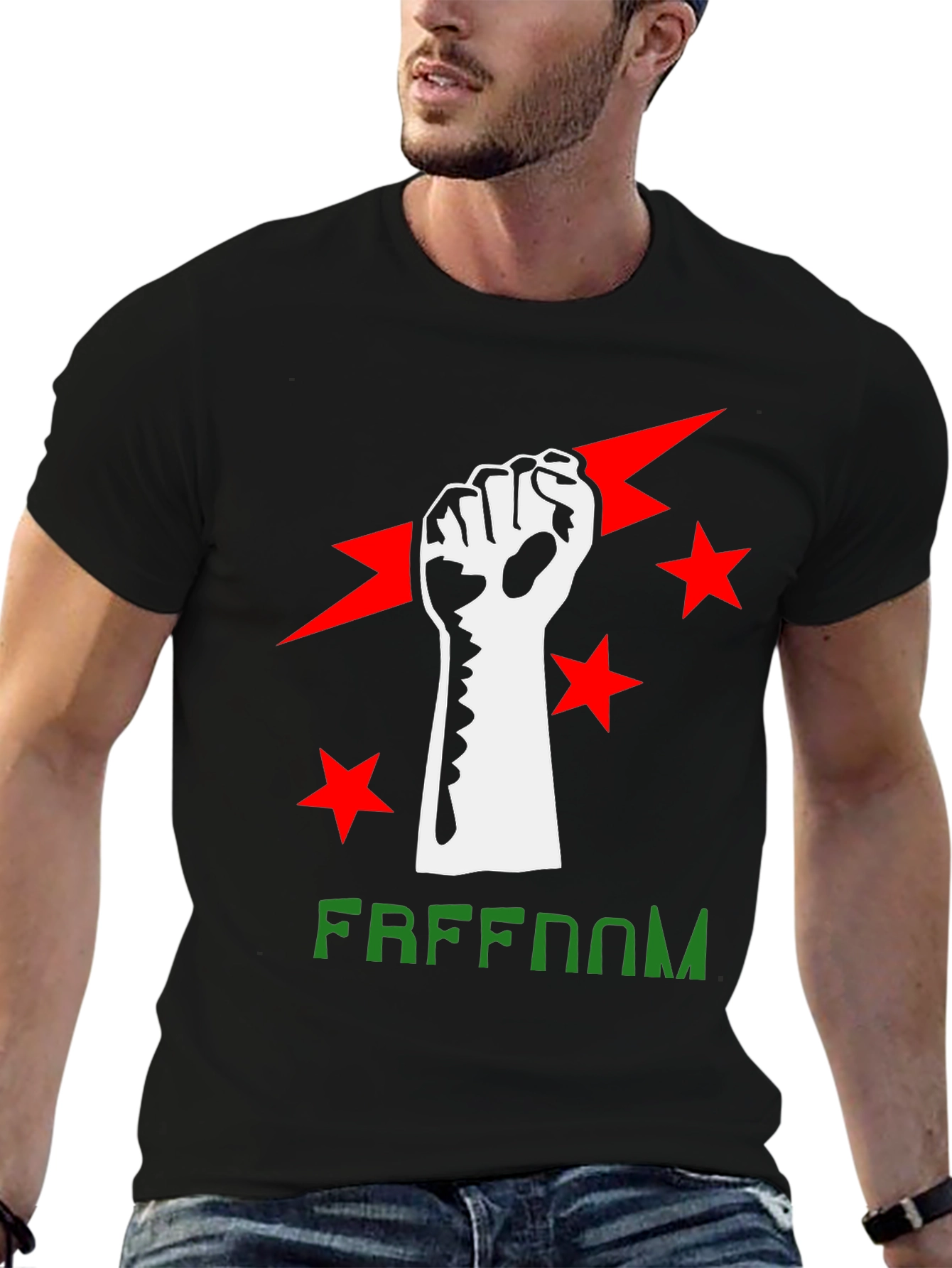 Black Freedom Fist Graphic Tee - Black Cotton Blend view 6